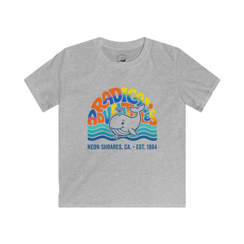 Kids T-Shirt — "Adradicules" Whale Retro Surf Tee (Neon Shores, CA)