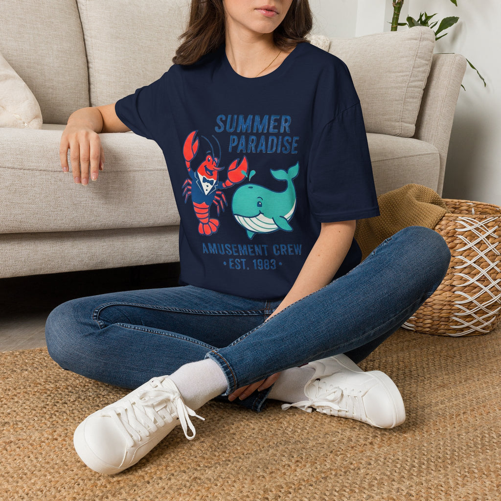 Summer Paradise Adult T-Shirt — Amusement Crew Whale & Lobster Graphic