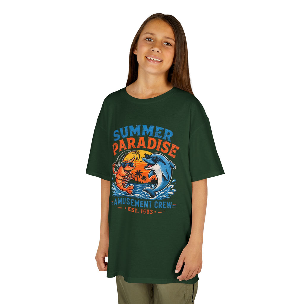 Kids T-Shirt - 'Summer Paradise' Amusement Crew Dolphin & Crab Beach Graphic