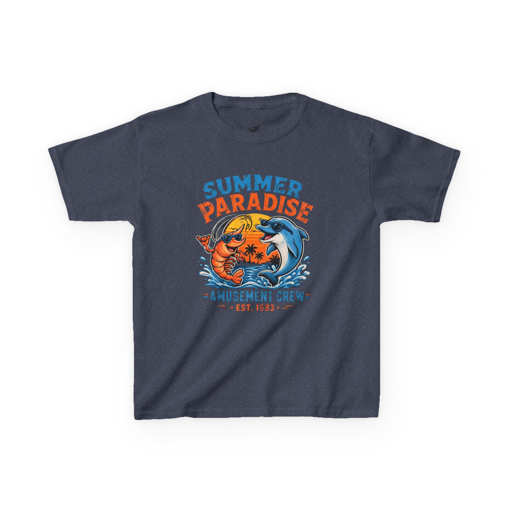 Kids T-Shirt - 'Summer Paradise' Amusement Crew Dolphin & Crab Beach Graphic