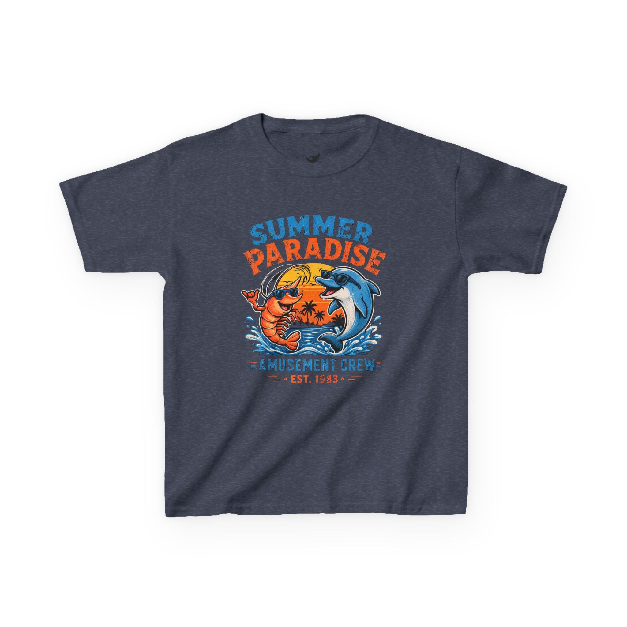 Kids T-Shirt - 'Summer Paradise' Amusement Crew Dolphin & Crab Beach Graphic