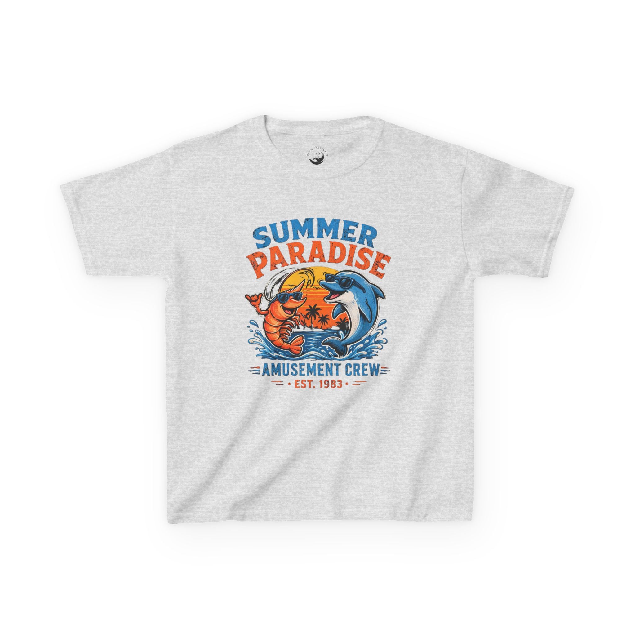 Kids T-Shirt - 'Summer Paradise' Amusement Crew Dolphin & Crab Beach Graphic