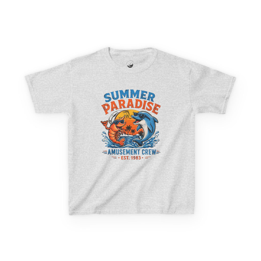 Kids T-Shirt - 'Summer Paradise' Amusement Crew Dolphin & Crab Beach Graphic