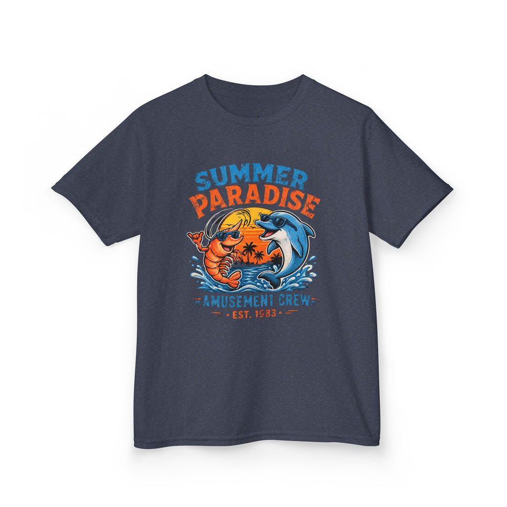 Kids T-Shirt - 'Summer Paradise' Amusement Crew Dolphin & Crab Beach Graphic