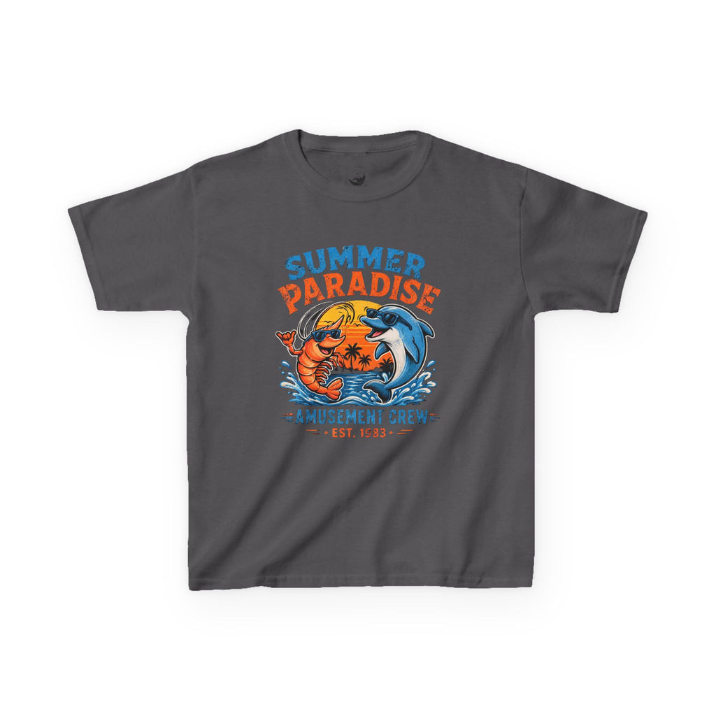Kids T-Shirt - 'Summer Paradise' Amusement Crew Dolphin & Crab Beach Graphic