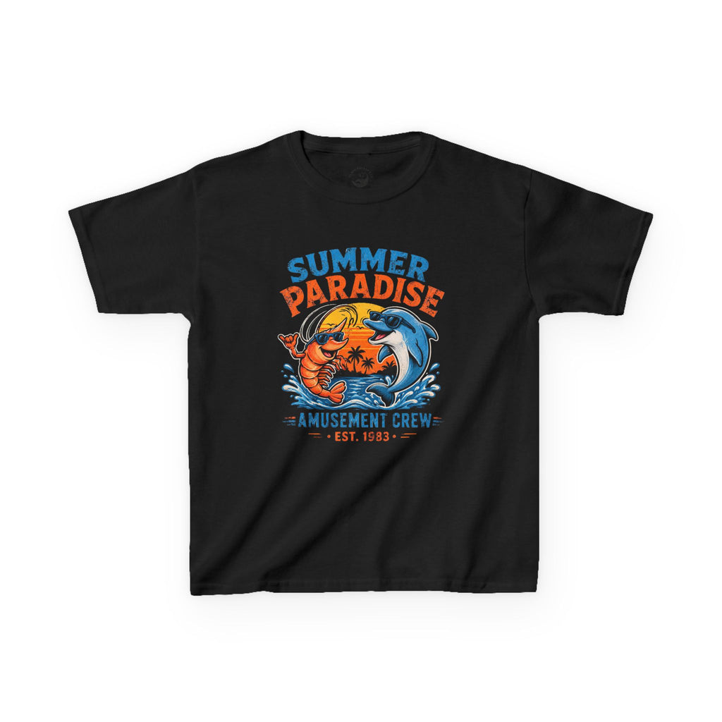 Kids T-Shirt - 'Summer Paradise' Amusement Crew Dolphin & Crab Beach Graphic