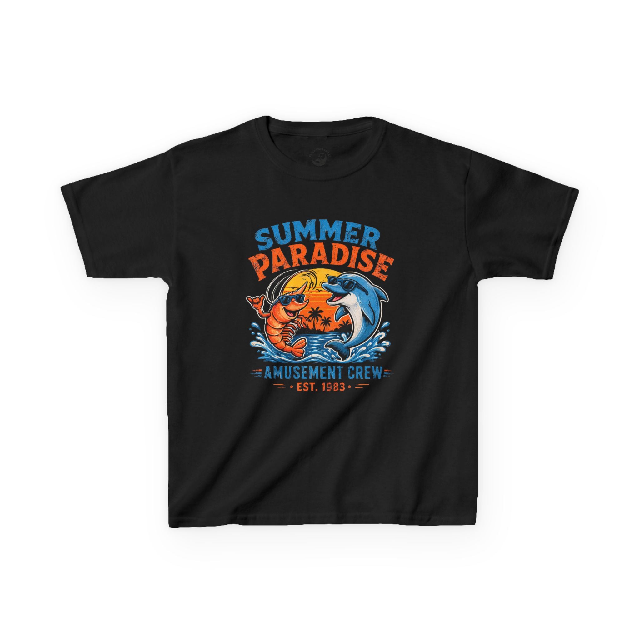 Kids T-Shirt - 'Summer Paradise' Amusement Crew Dolphin & Crab Beach Graphic