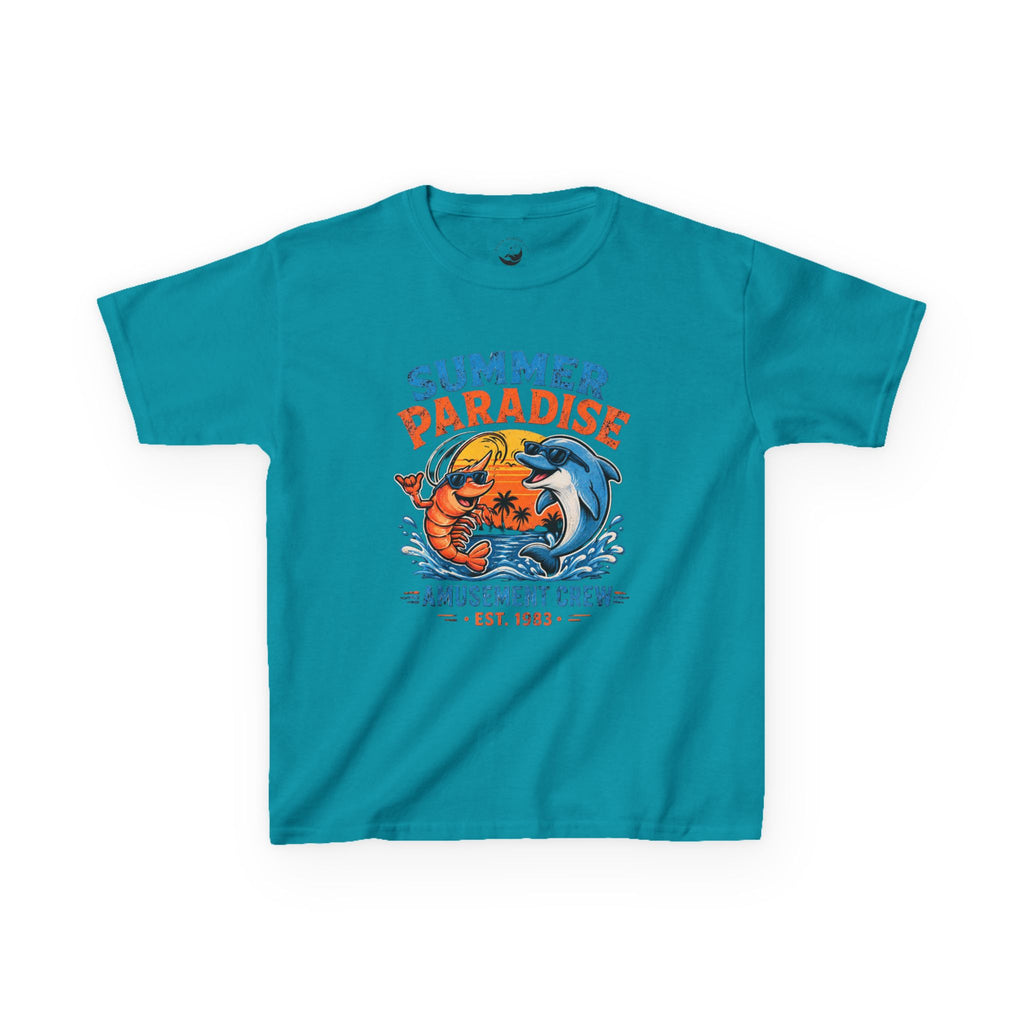 Kids T-Shirt - 'Summer Paradise' Amusement Crew Dolphin & Crab Beach Graphic