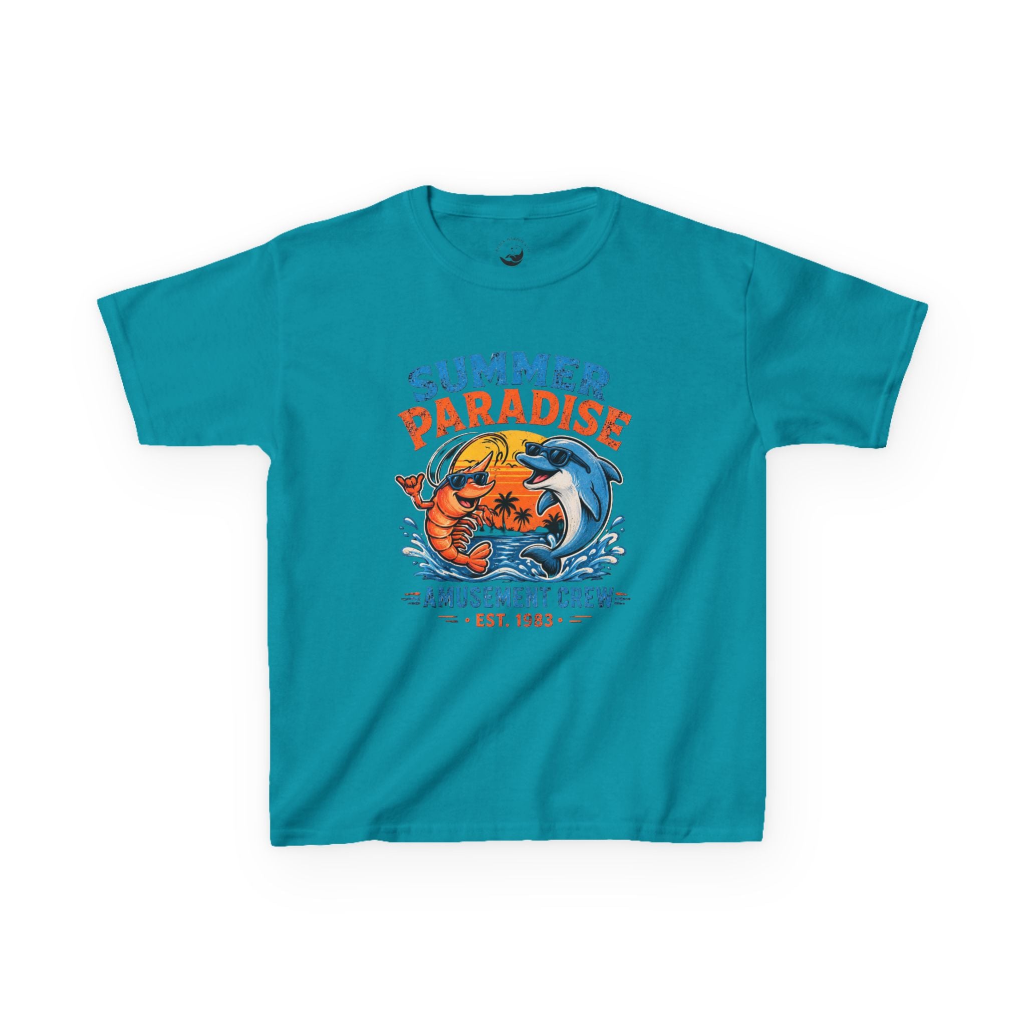 Kids T-Shirt - 'Summer Paradise' Amusement Crew Dolphin & Crab Beach Graphic
