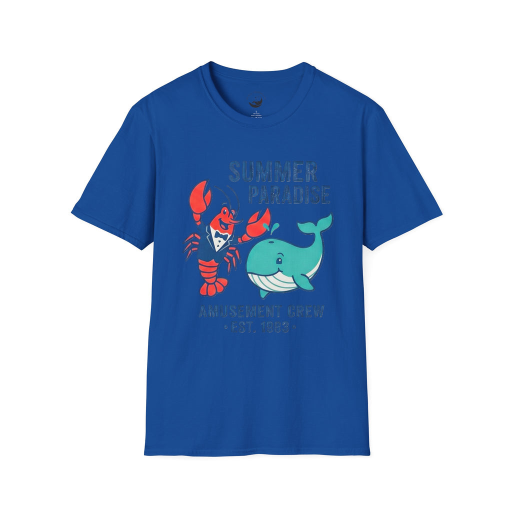 Summer Paradise Adult T-Shirt — Amusement Crew Whale & Lobster Graphic