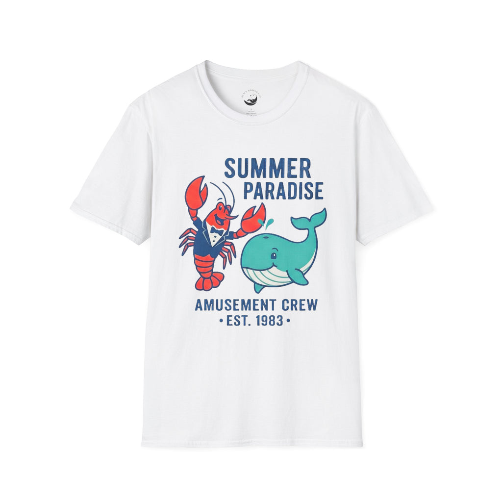 Summer Paradise Adult T-Shirt — Amusement Crew Whale & Lobster Graphic