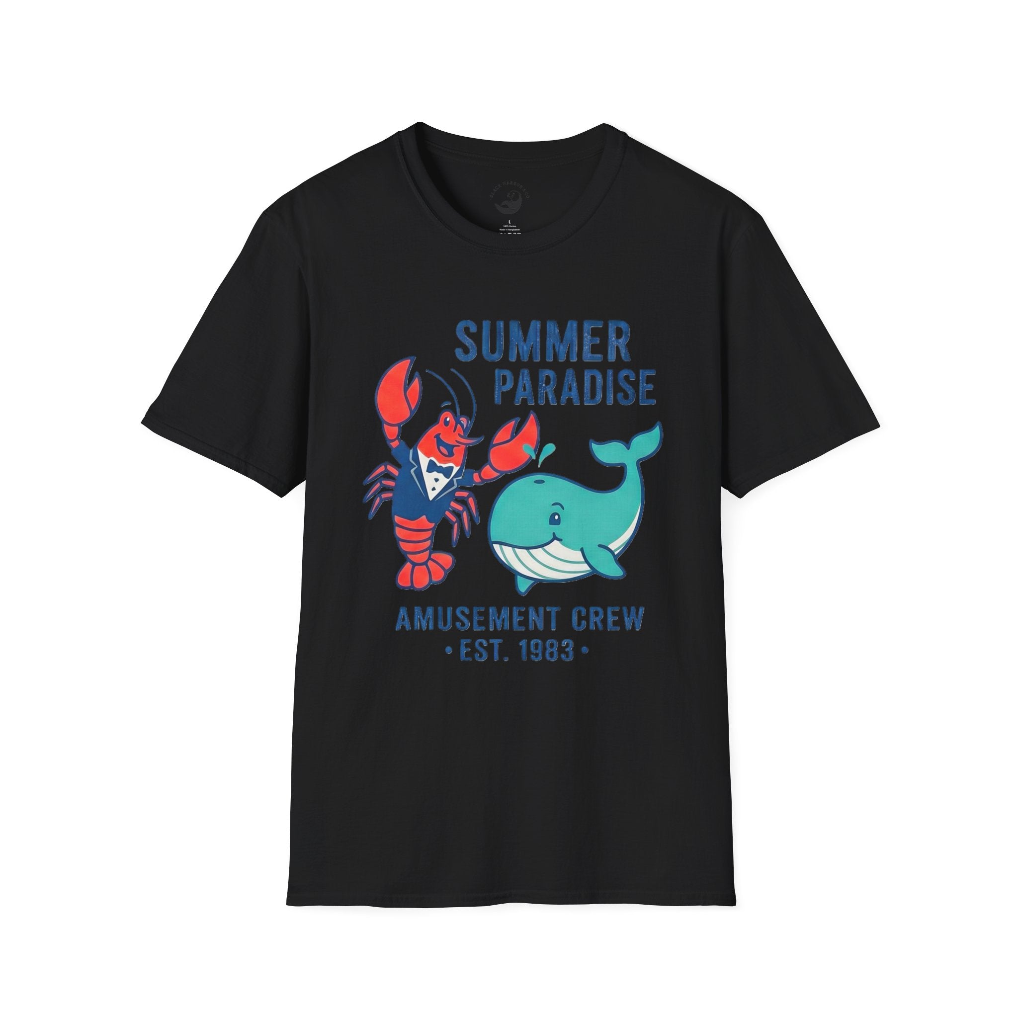 Summer Paradise Adult T-Shirt — Amusement Crew Whale & Lobster Graphic