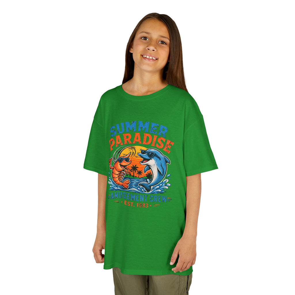 Kids T-Shirt - 'Summer Paradise' Amusement Crew Dolphin & Crab Beach Graphic