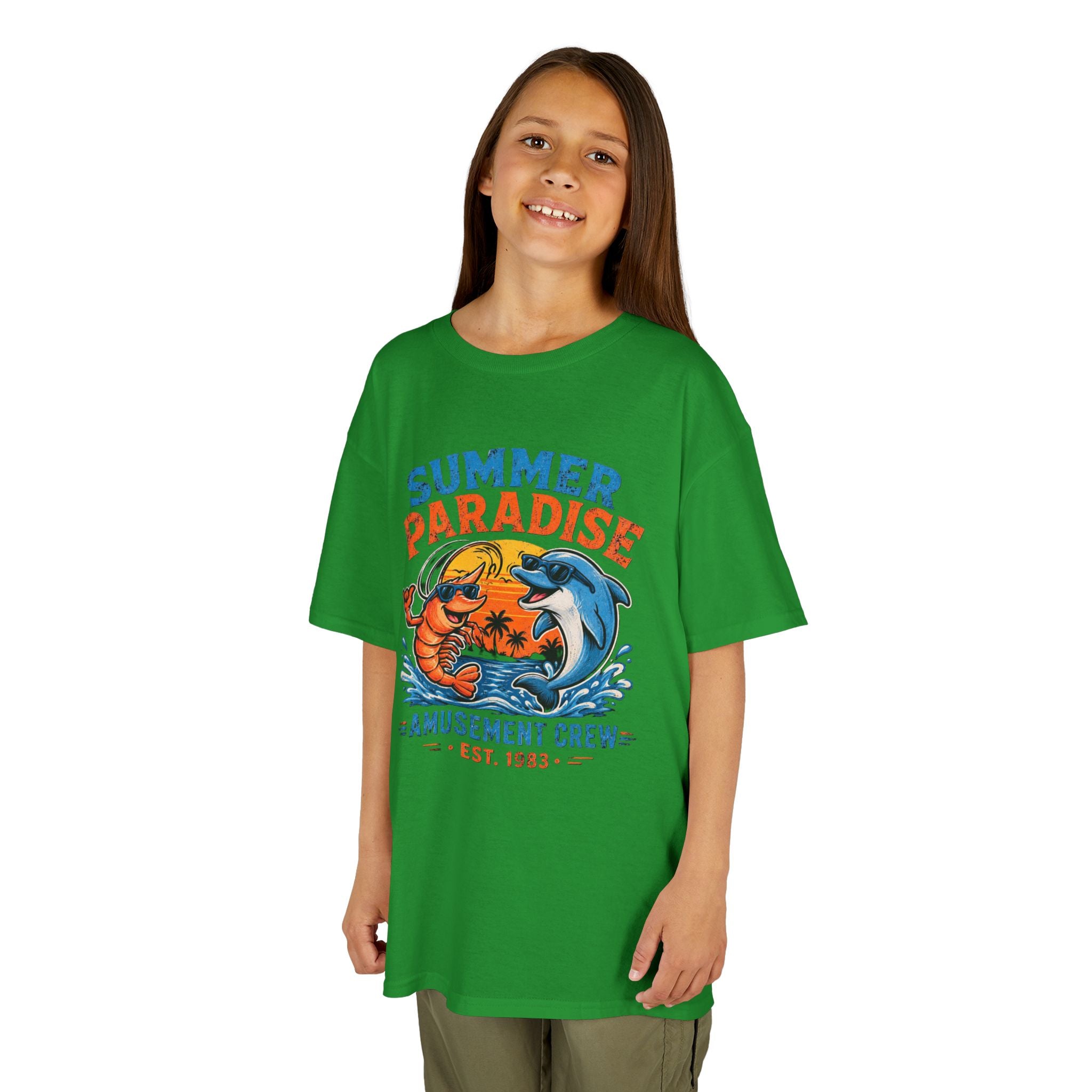 Kids T-Shirt - 'Summer Paradise' Amusement Crew Dolphin & Crab Beach Graphic