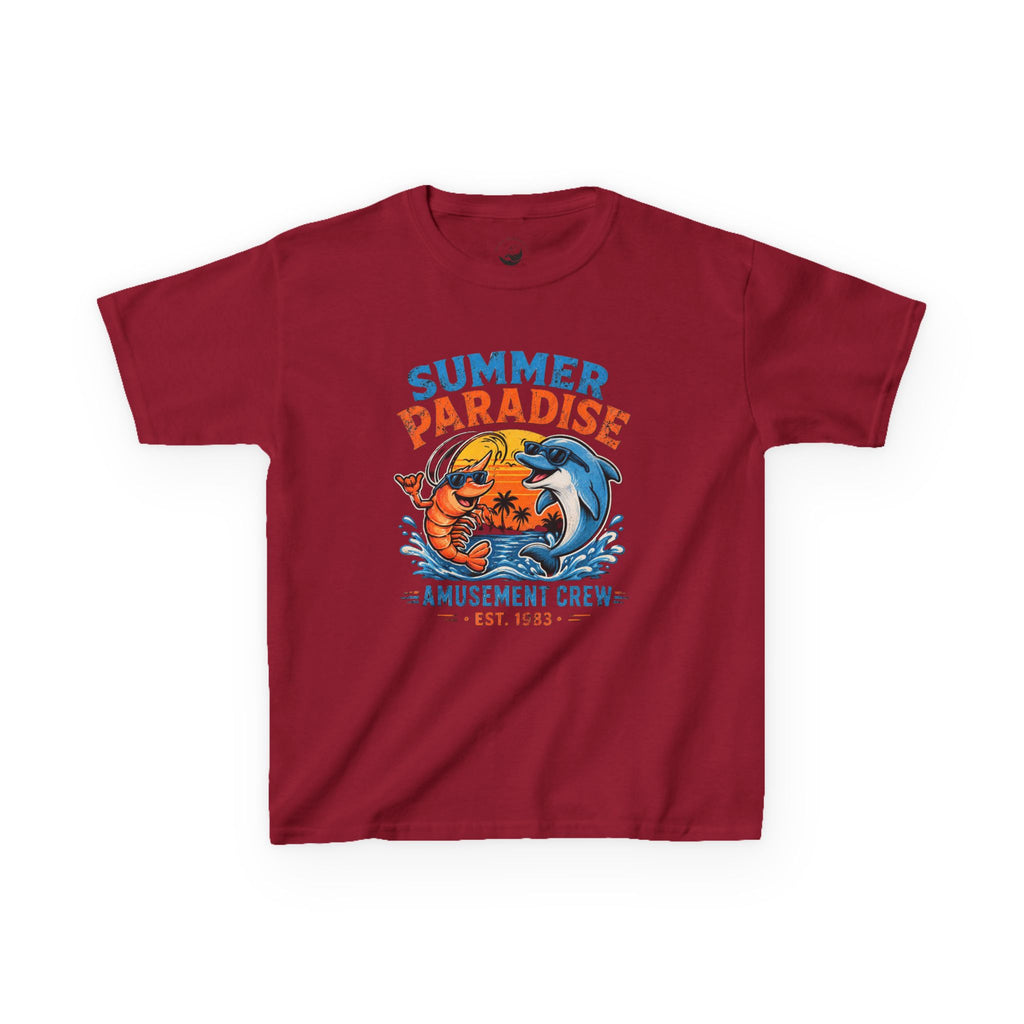 Kids T-Shirt - 'Summer Paradise' Amusement Crew Dolphin & Crab Beach Graphic