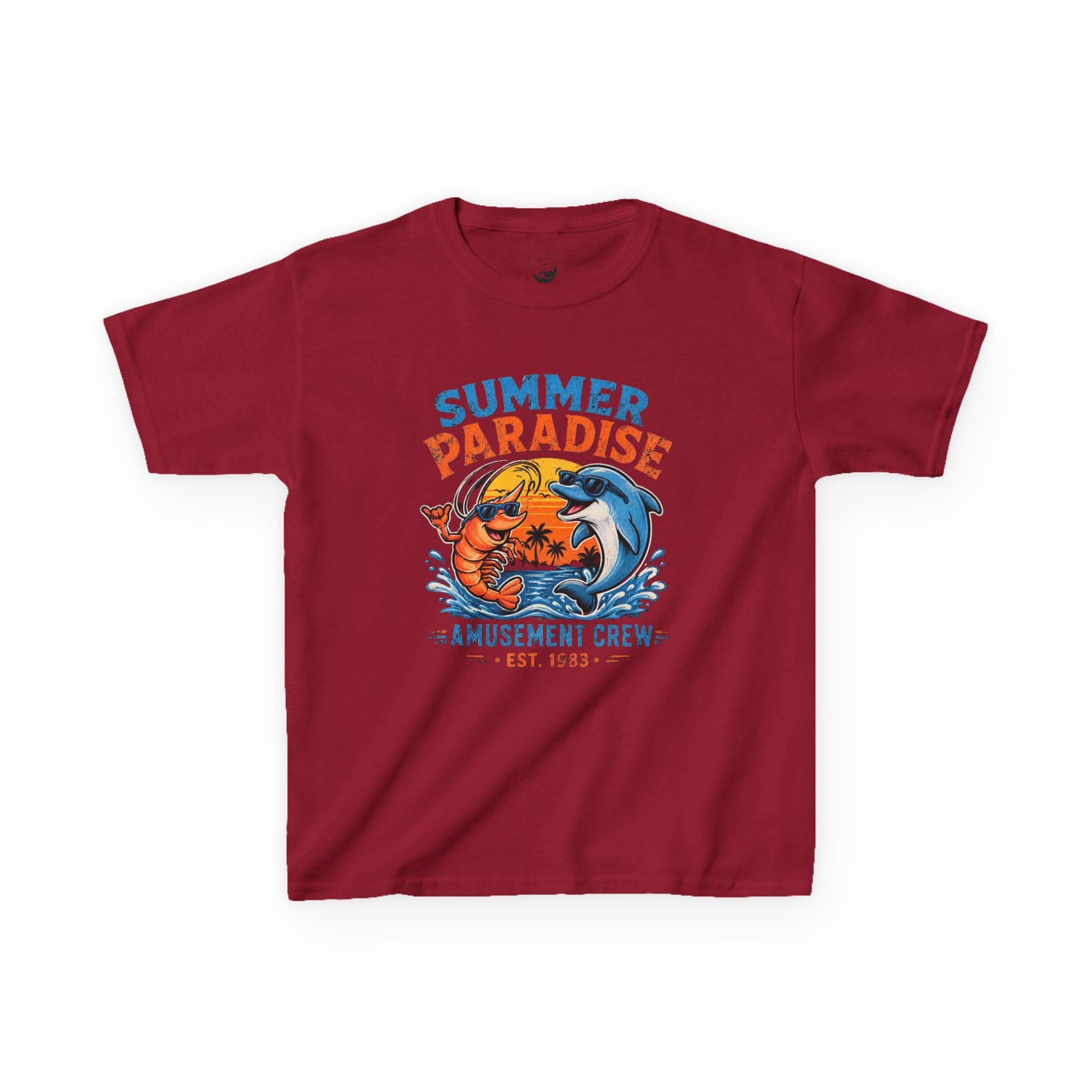 Kids T-Shirt - 'Summer Paradise' Amusement Crew Dolphin & Crab Beach Graphic