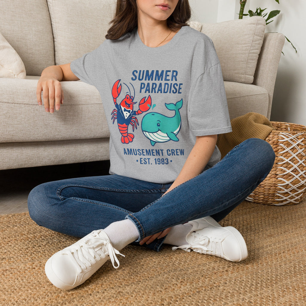 Summer Paradise Adult T-Shirt — Amusement Crew Whale & Lobster Graphic