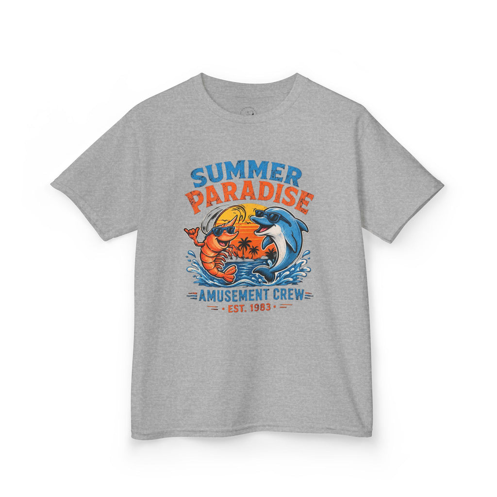 Kids T-Shirt - 'Summer Paradise' Amusement Crew Dolphin & Crab Beach Graphic