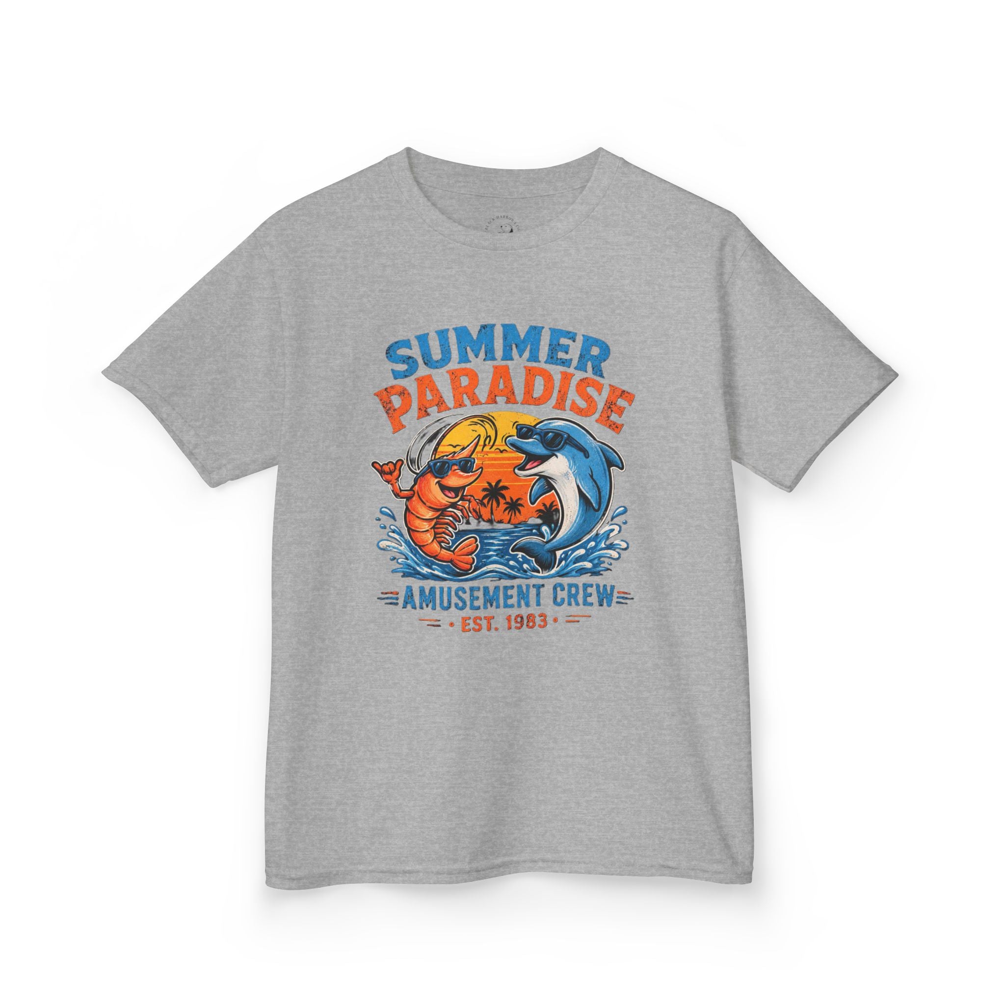 Kids T-Shirt - 'Summer Paradise' Amusement Crew Dolphin & Crab Beach Graphic