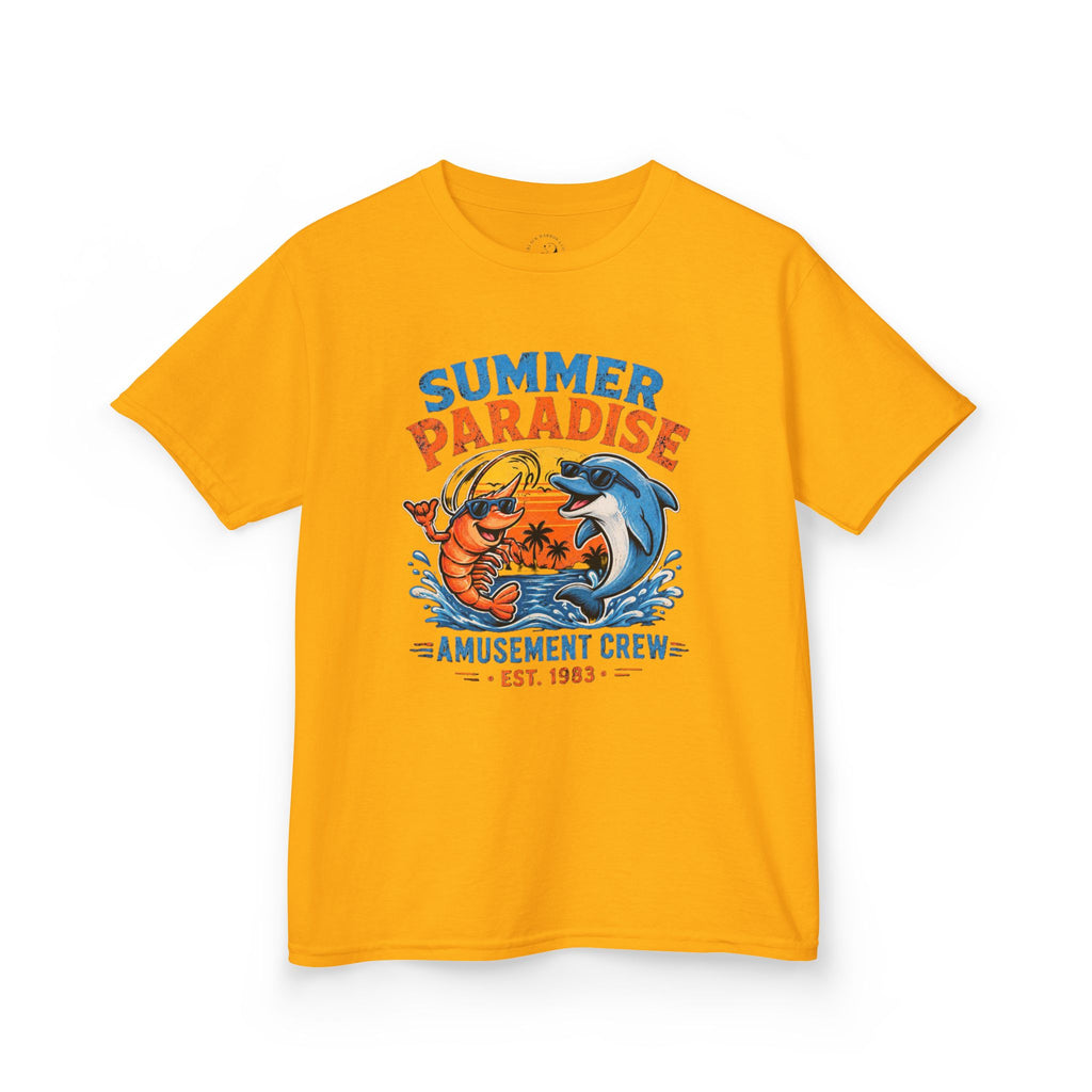 Kids T-Shirt - 'Summer Paradise' Amusement Crew Dolphin & Crab Beach Graphic