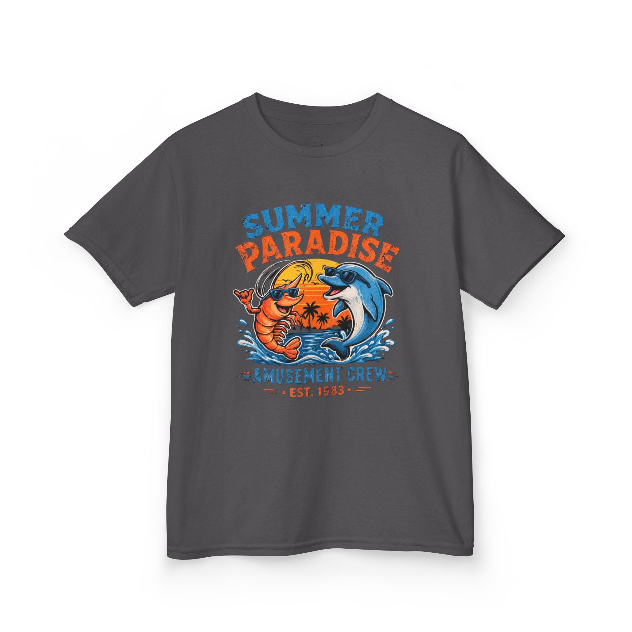 Kids T-Shirt - 'Summer Paradise' Amusement Crew Dolphin & Crab Beach Graphic