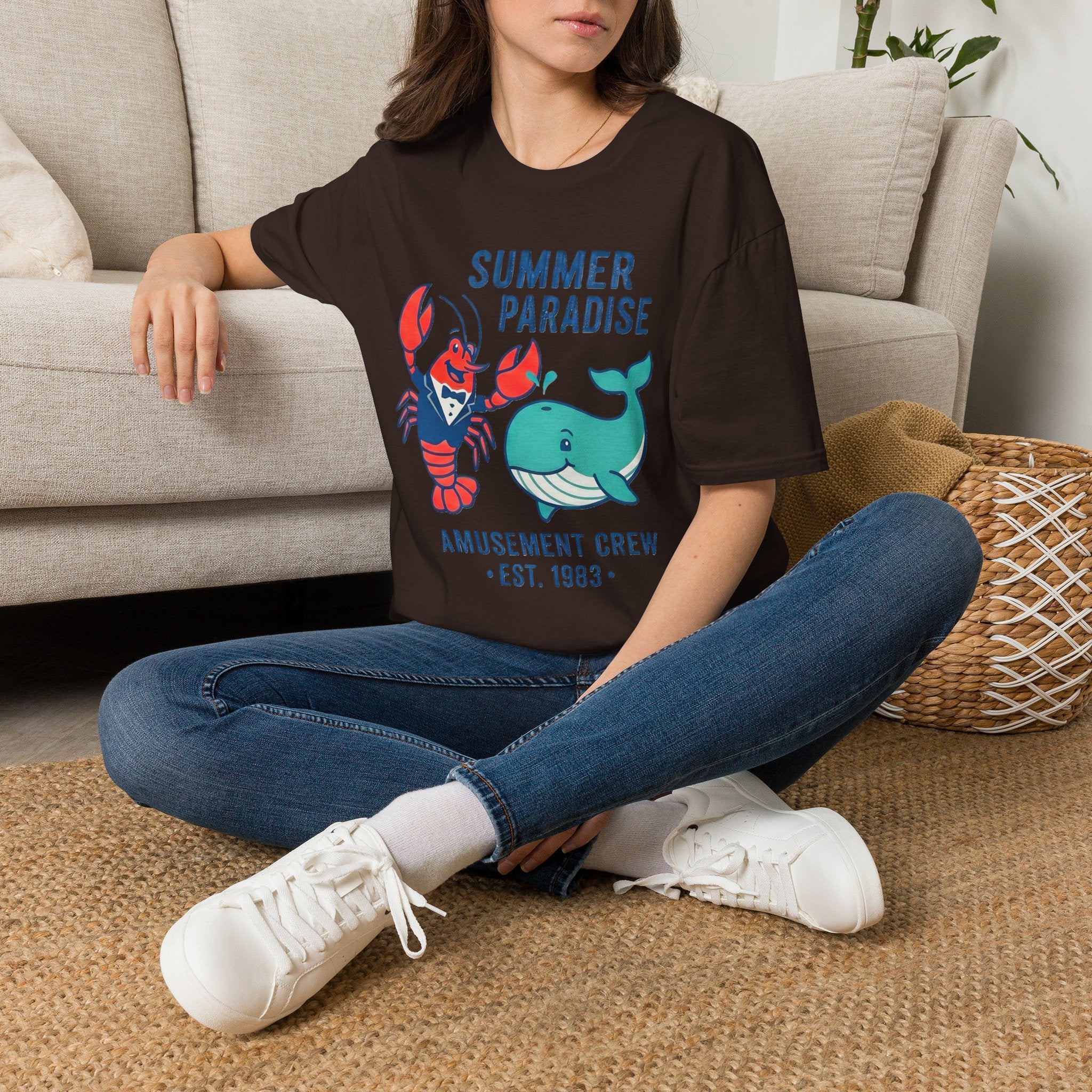 Summer Paradise Adult T-Shirt — Amusement Crew Whale & Lobster Graphic