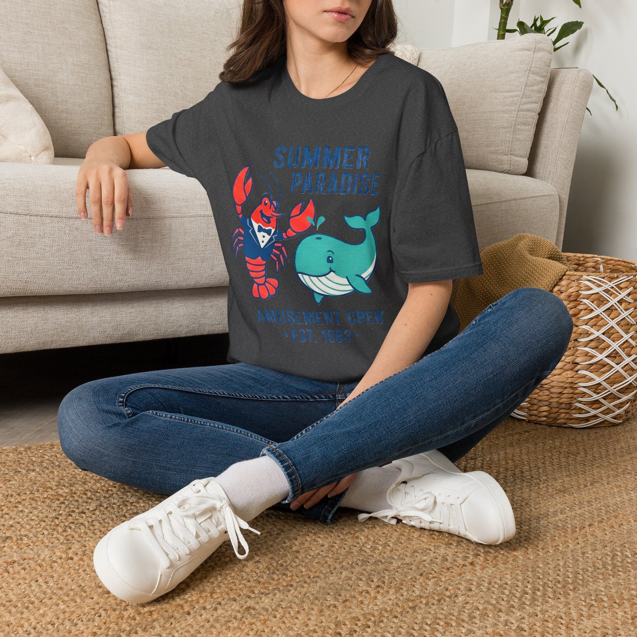 Summer Paradise Adult T-Shirt — Amusement Crew Whale & Lobster Graphic