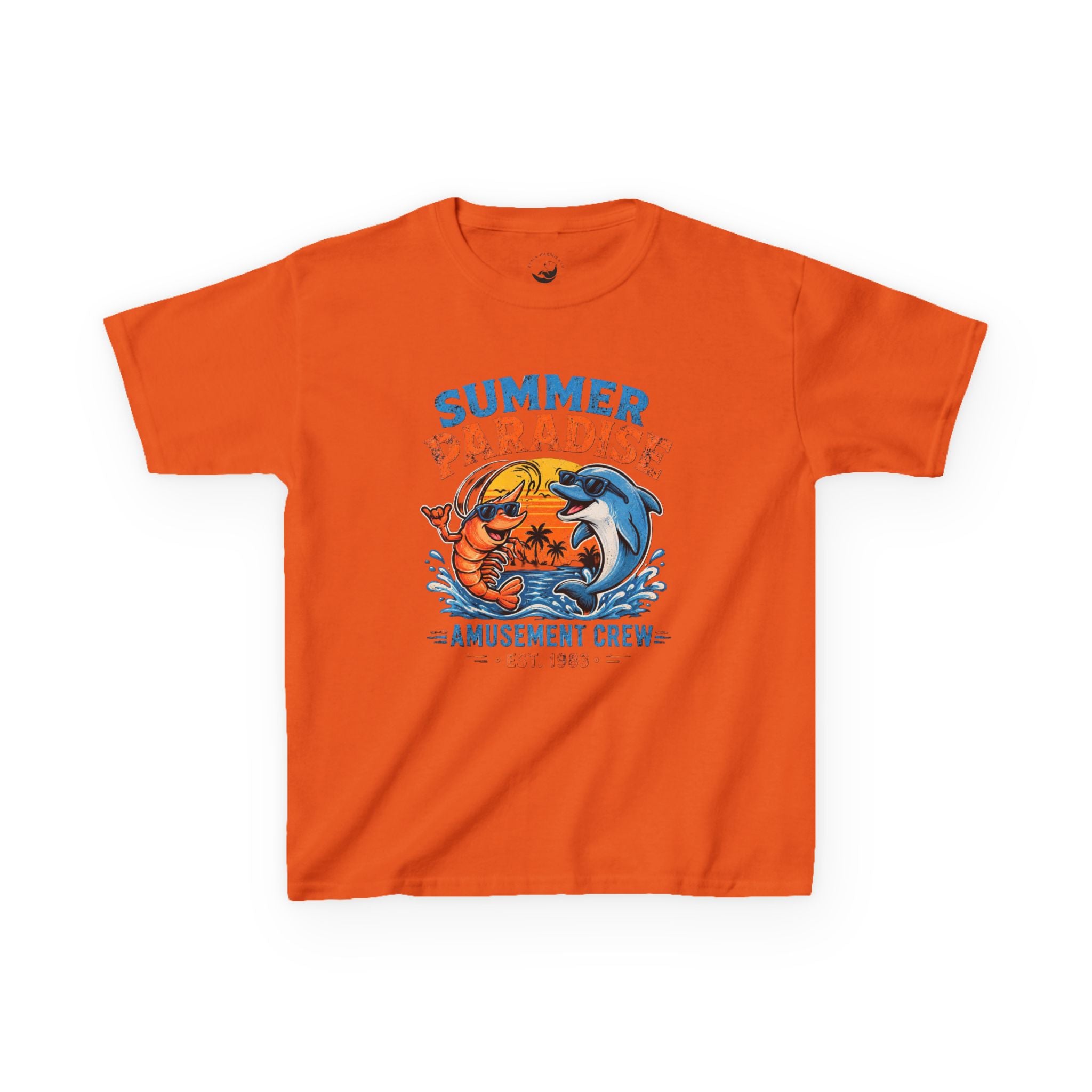 Kids T-Shirt - 'Summer Paradise' Amusement Crew Dolphin & Crab Beach Graphic