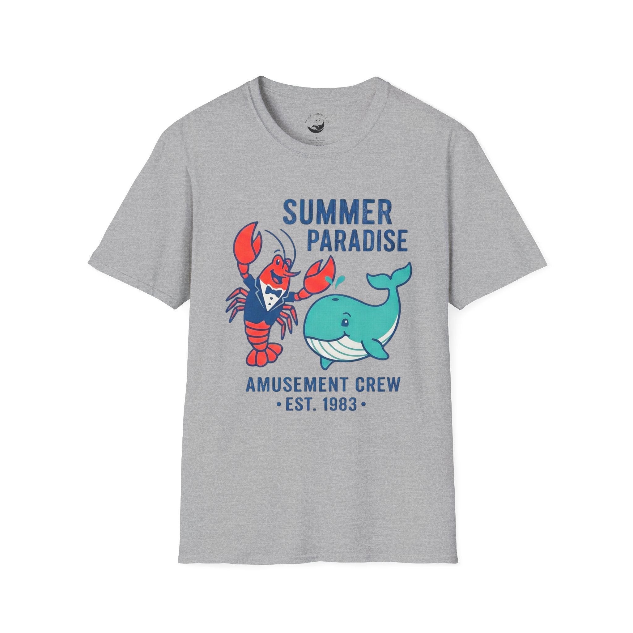 Summer Paradise Adult T-Shirt — Amusement Crew Whale & Lobster Graphic