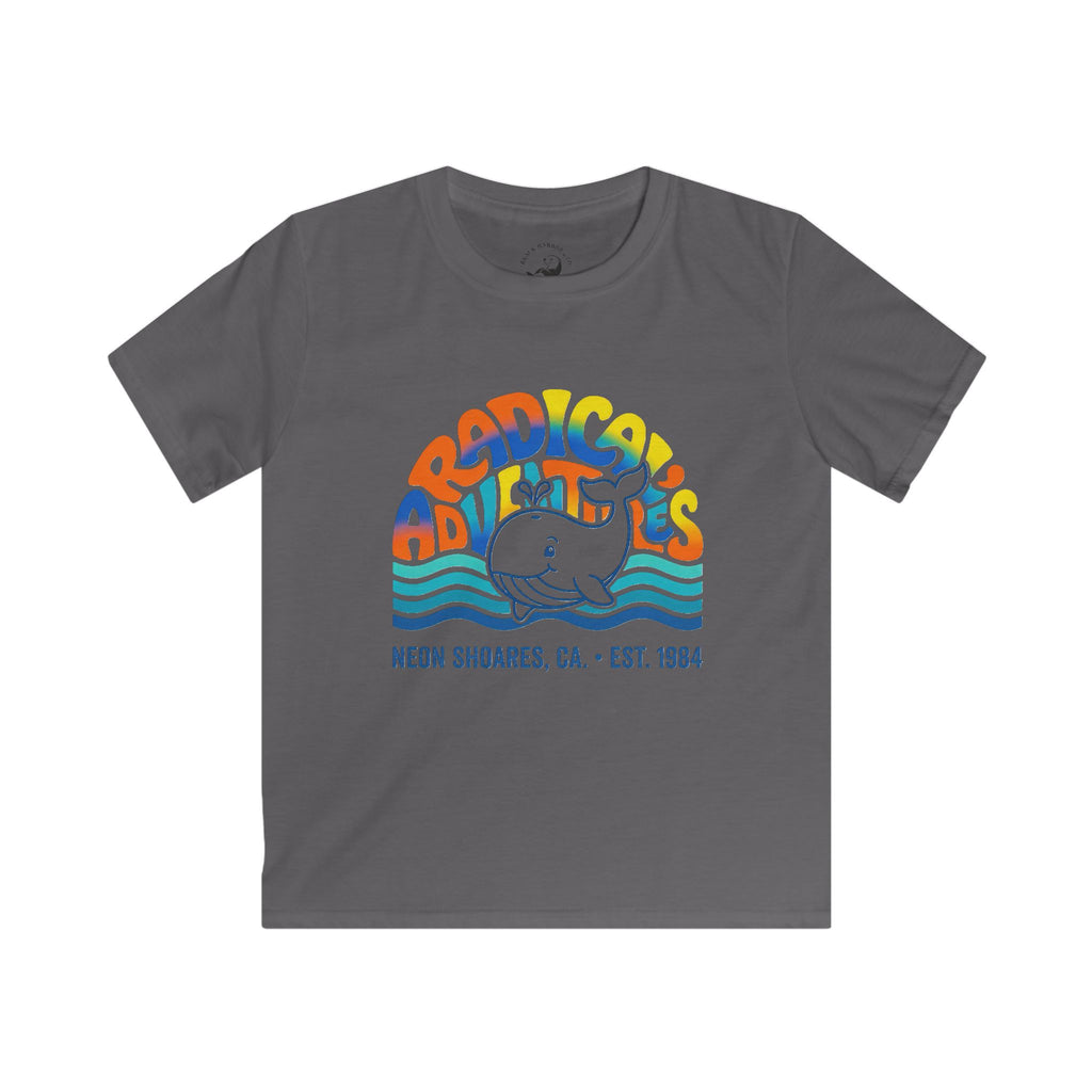 Kids T-Shirt — "Adradicules" Whale Retro Surf Tee (Neon Shores, CA)