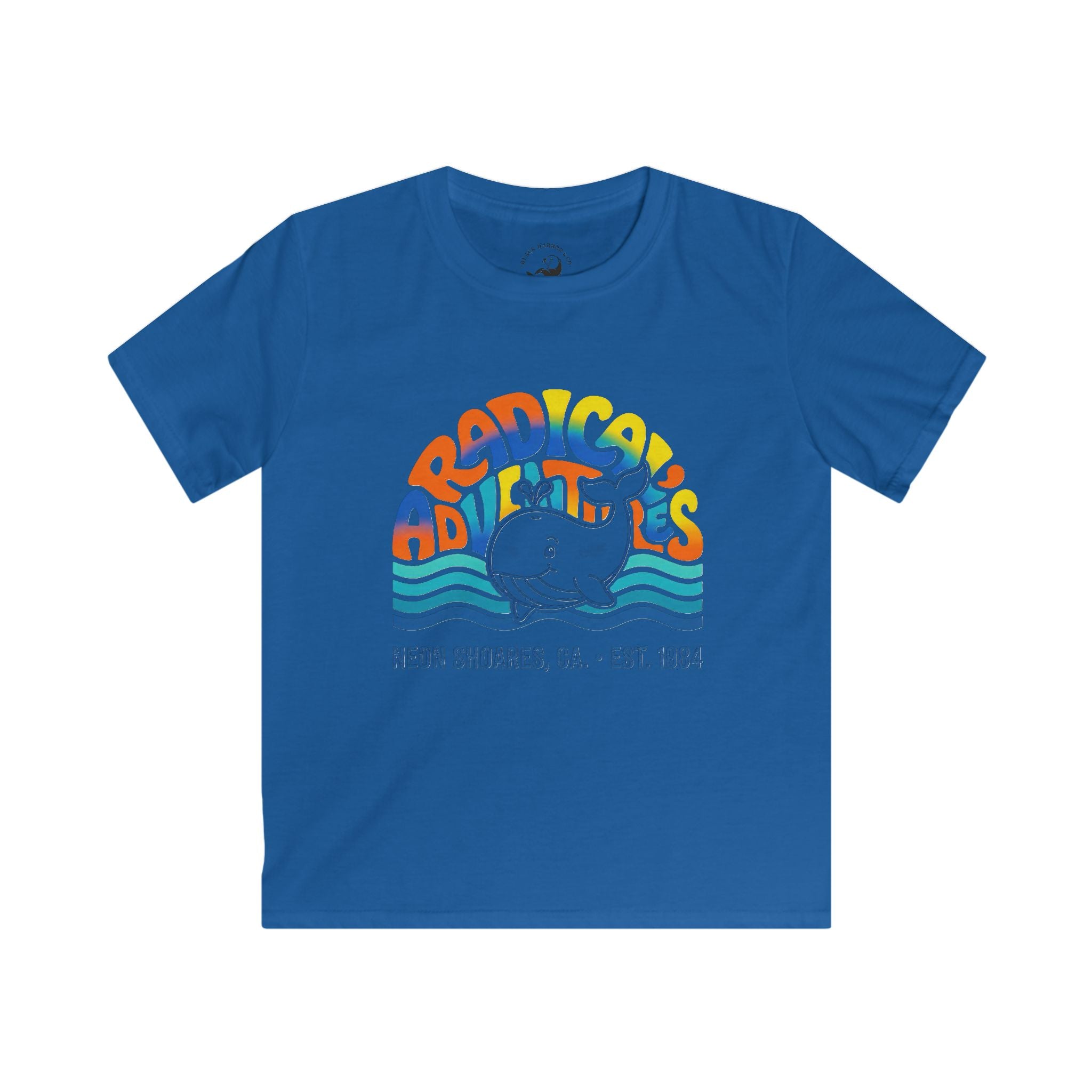 Kids T-Shirt — "Adradicules" Whale Retro Surf Tee (Neon Shores, CA)