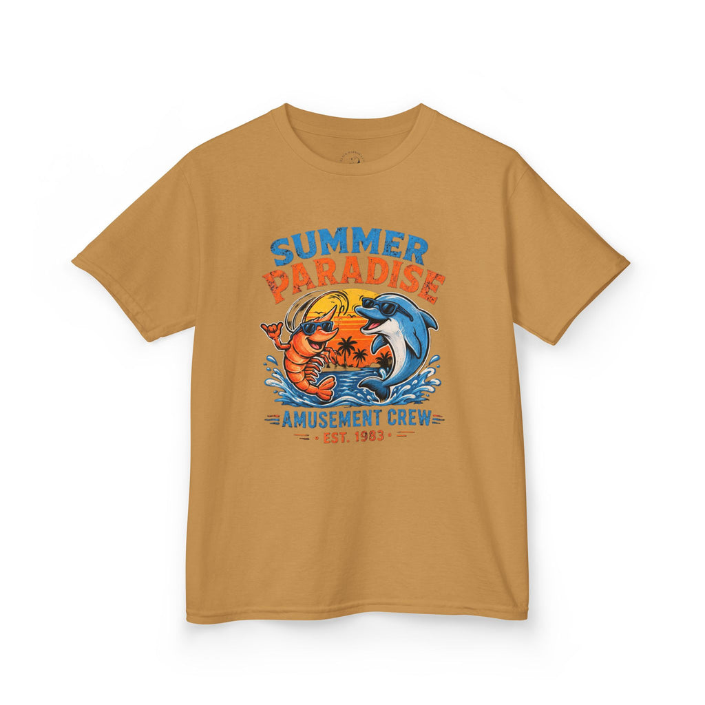 Kids T-Shirt - 'Summer Paradise' Amusement Crew Dolphin & Crab Beach Graphic