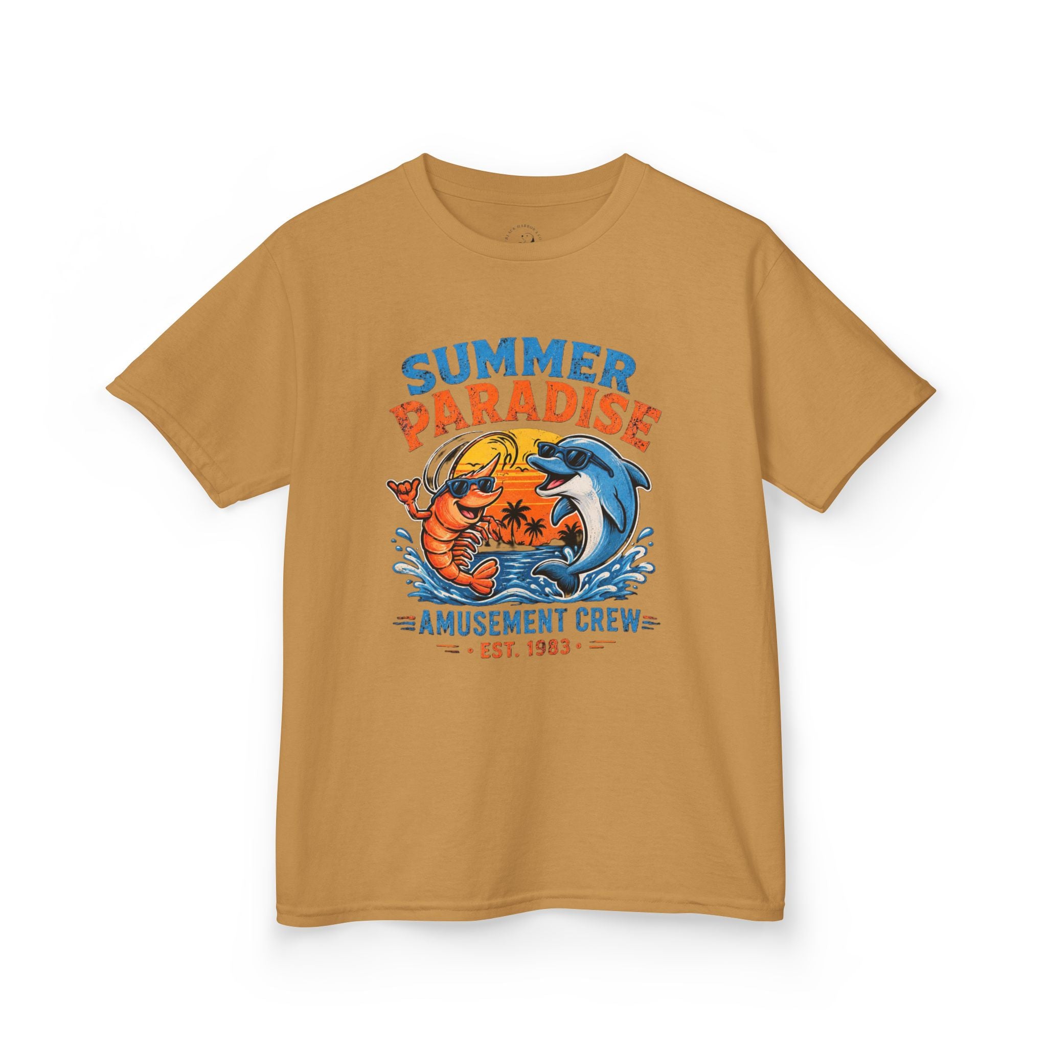 Kids T-Shirt - 'Summer Paradise' Amusement Crew Dolphin & Crab Beach Graphic