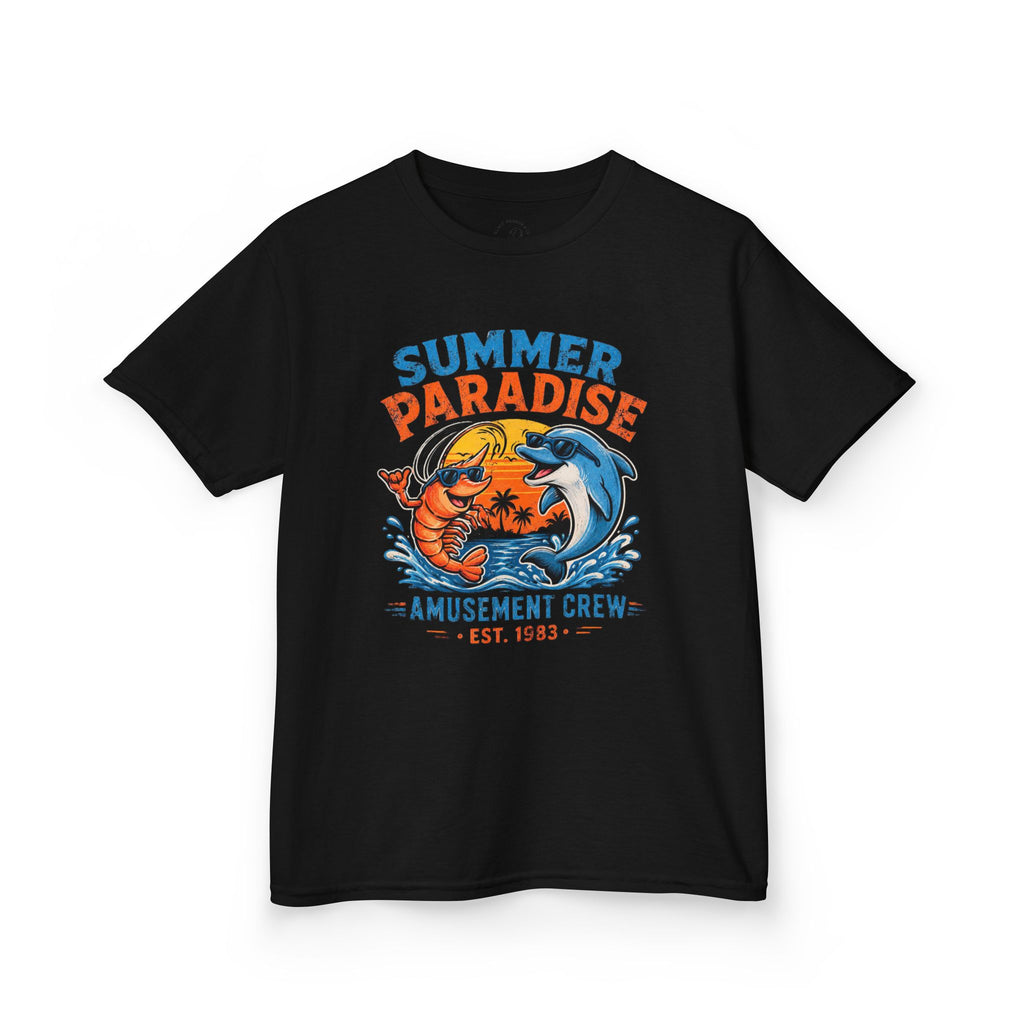 Kids T-Shirt - 'Summer Paradise' Amusement Crew Dolphin & Crab Beach Graphic