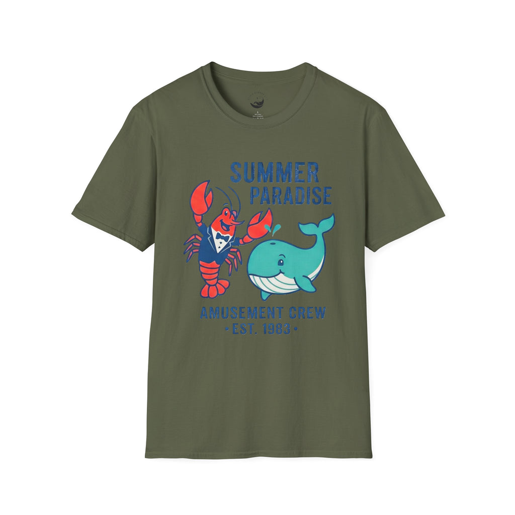 Summer Paradise Adult T-Shirt — Amusement Crew Whale & Lobster Graphic