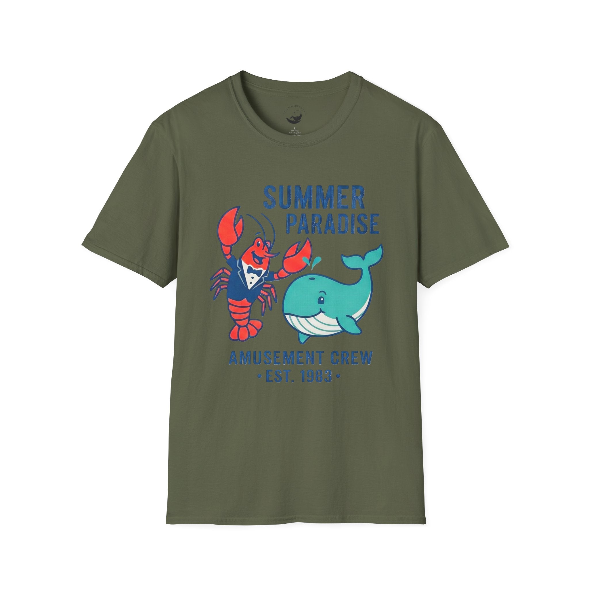 Summer Paradise Adult T-Shirt — Amusement Crew Whale & Lobster Graphic