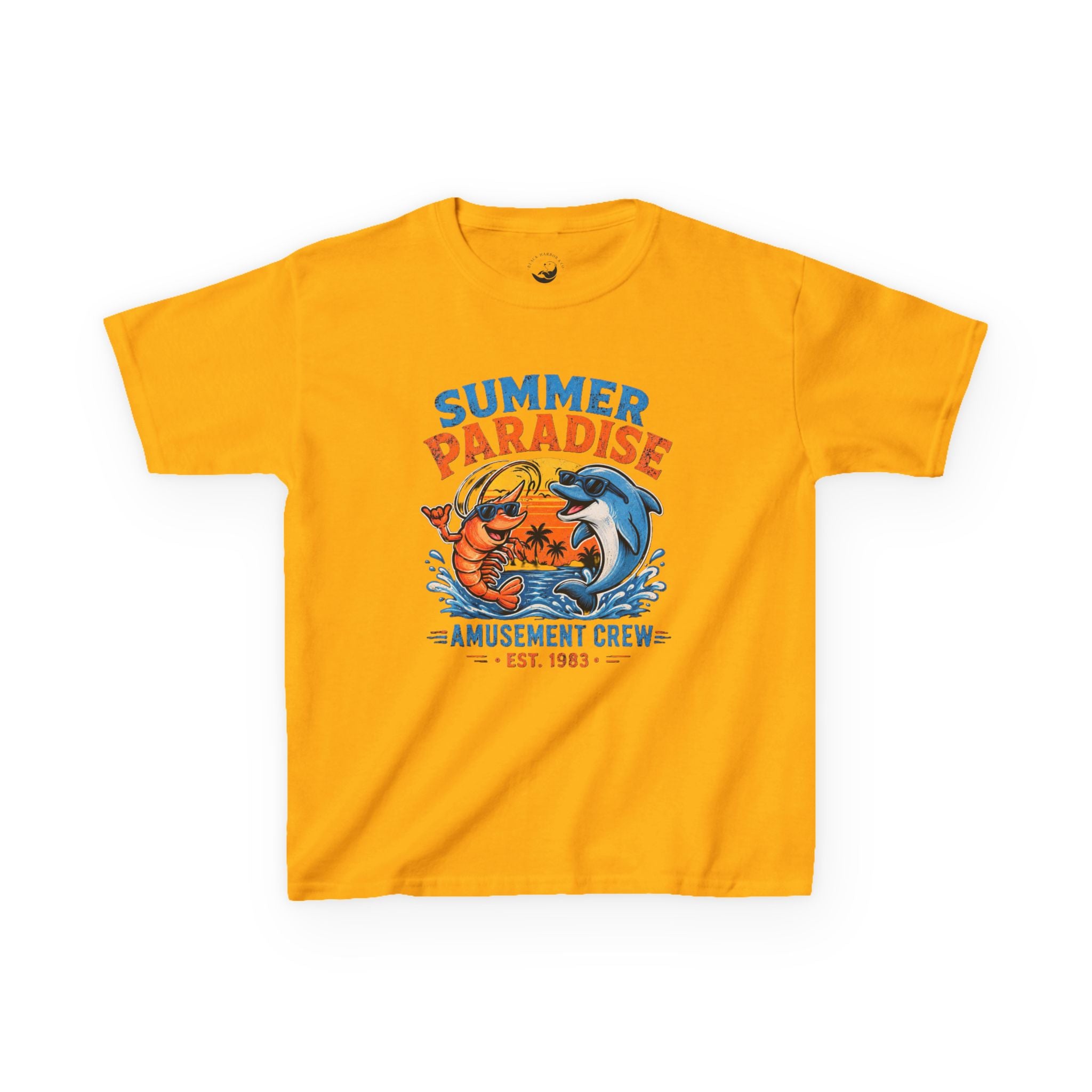 Kids T-Shirt - 'Summer Paradise' Amusement Crew Dolphin & Crab Beach Graphic