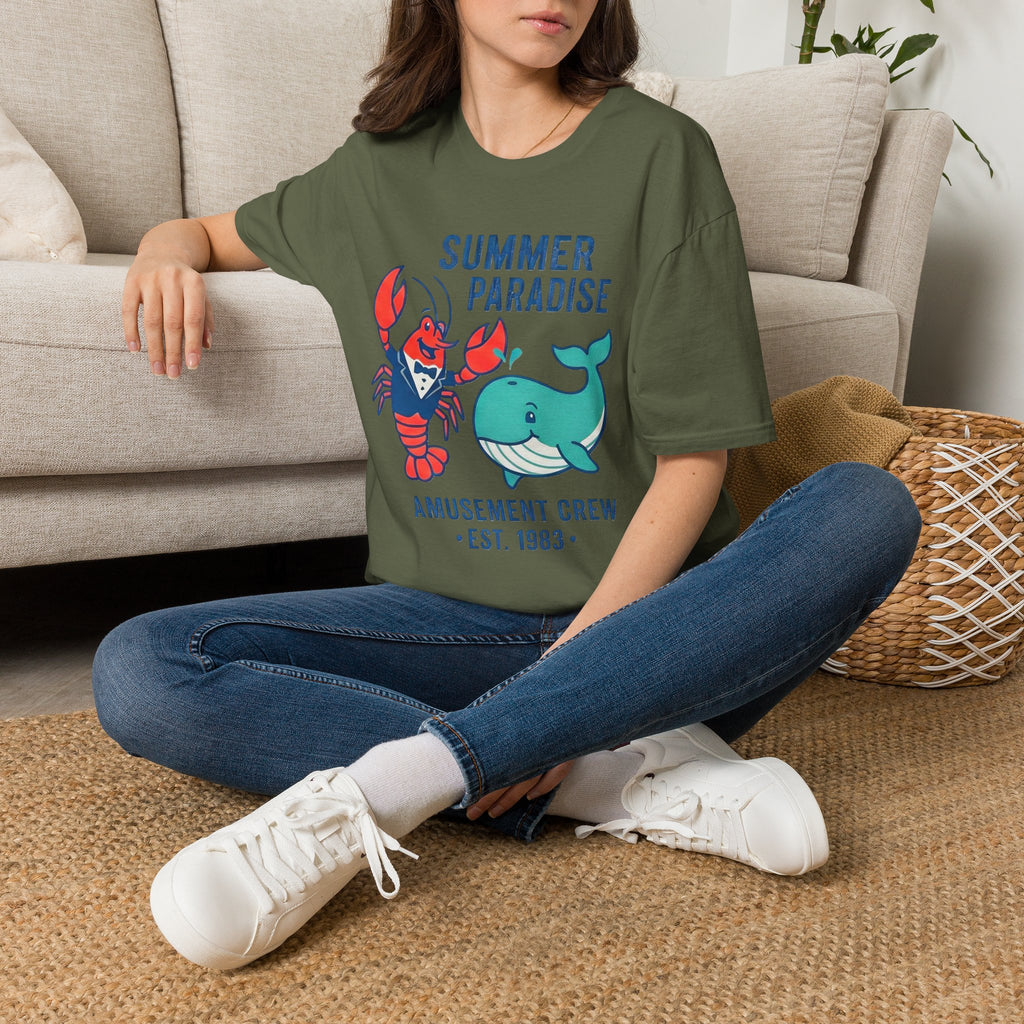 Summer Paradise Adult T-Shirt — Amusement Crew Whale & Lobster Graphic