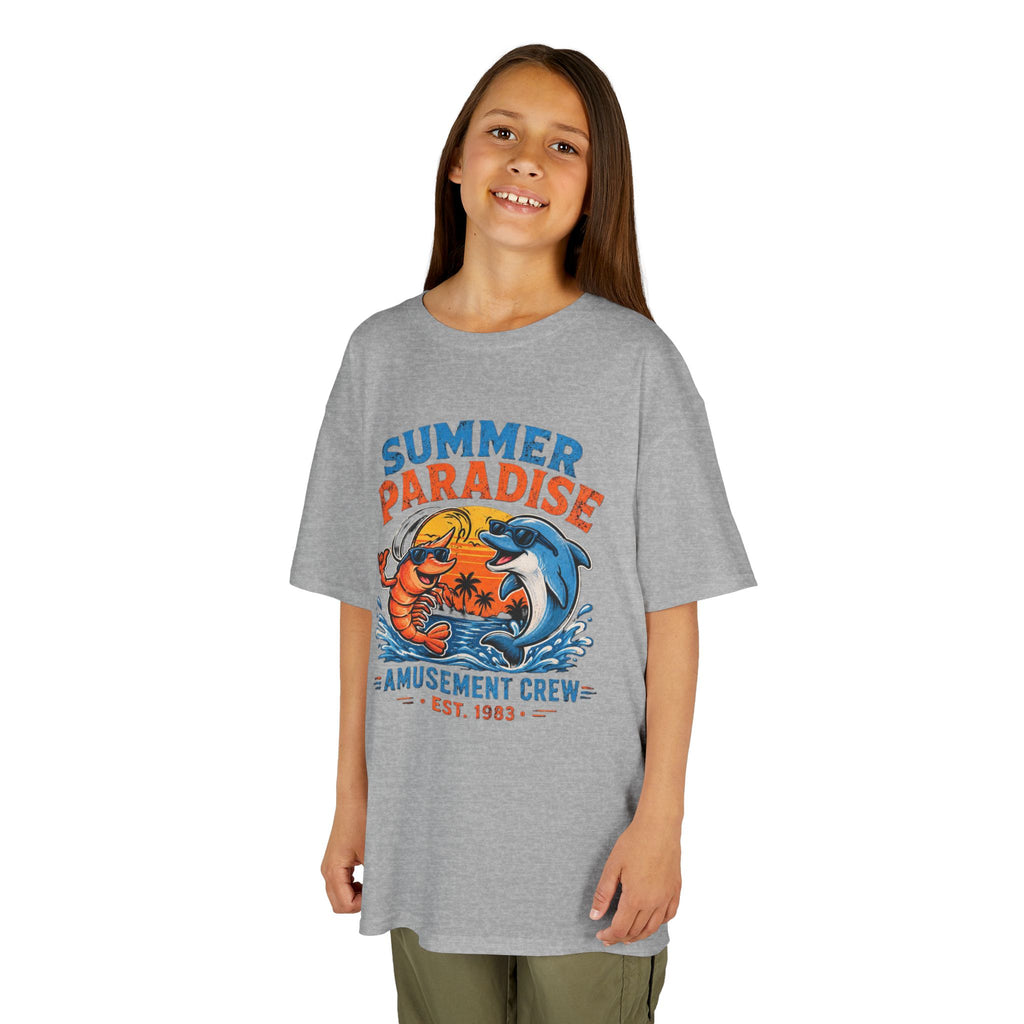 Kids T-Shirt - 'Summer Paradise' Amusement Crew Dolphin & Crab Beach Graphic