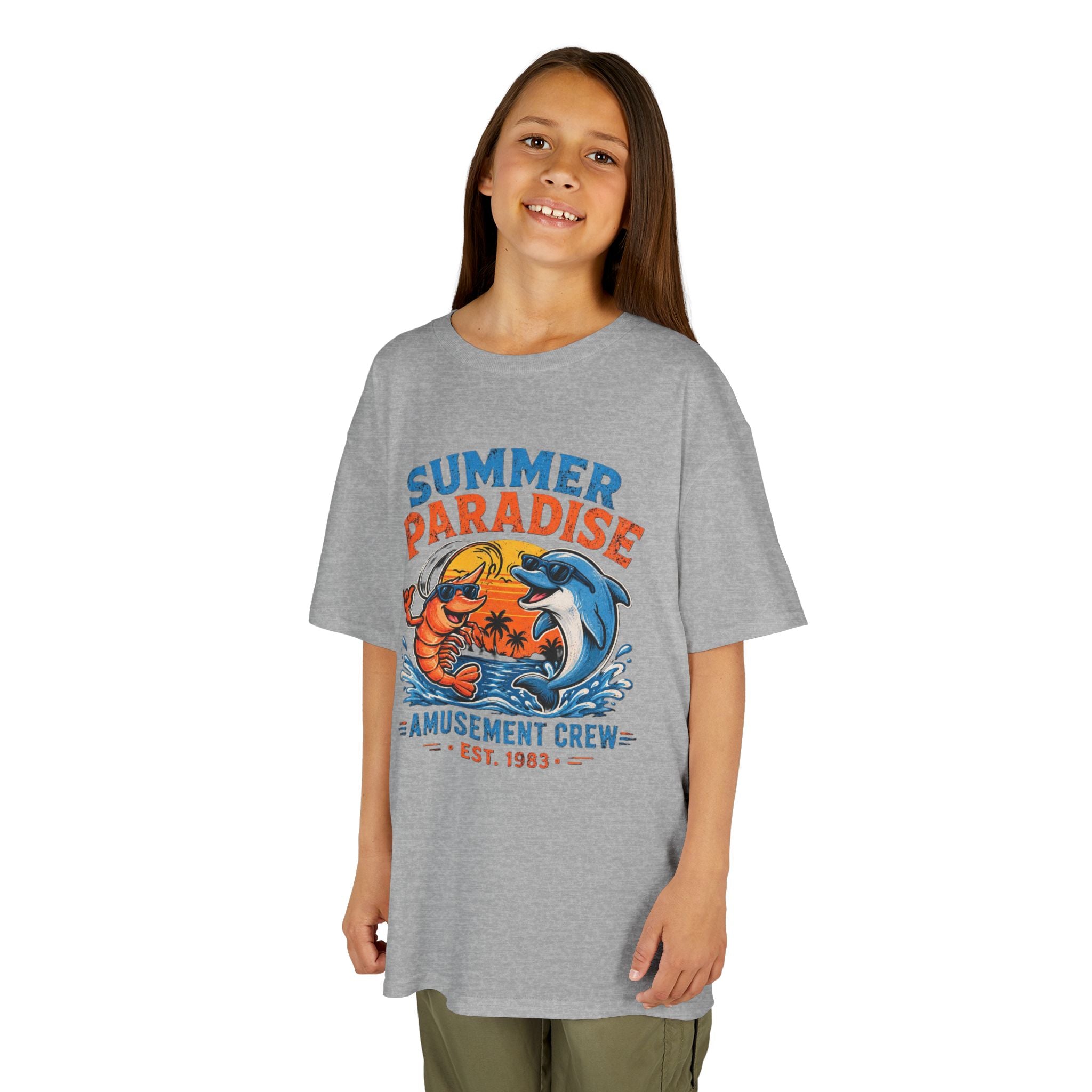 Kids T-Shirt - 'Summer Paradise' Amusement Crew Dolphin & Crab Beach Graphic