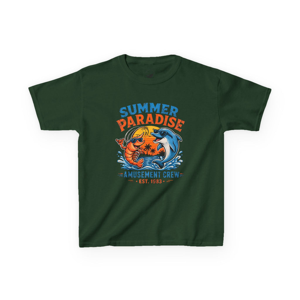 Kids T-Shirt - 'Summer Paradise' Amusement Crew Dolphin & Crab Beach Graphic