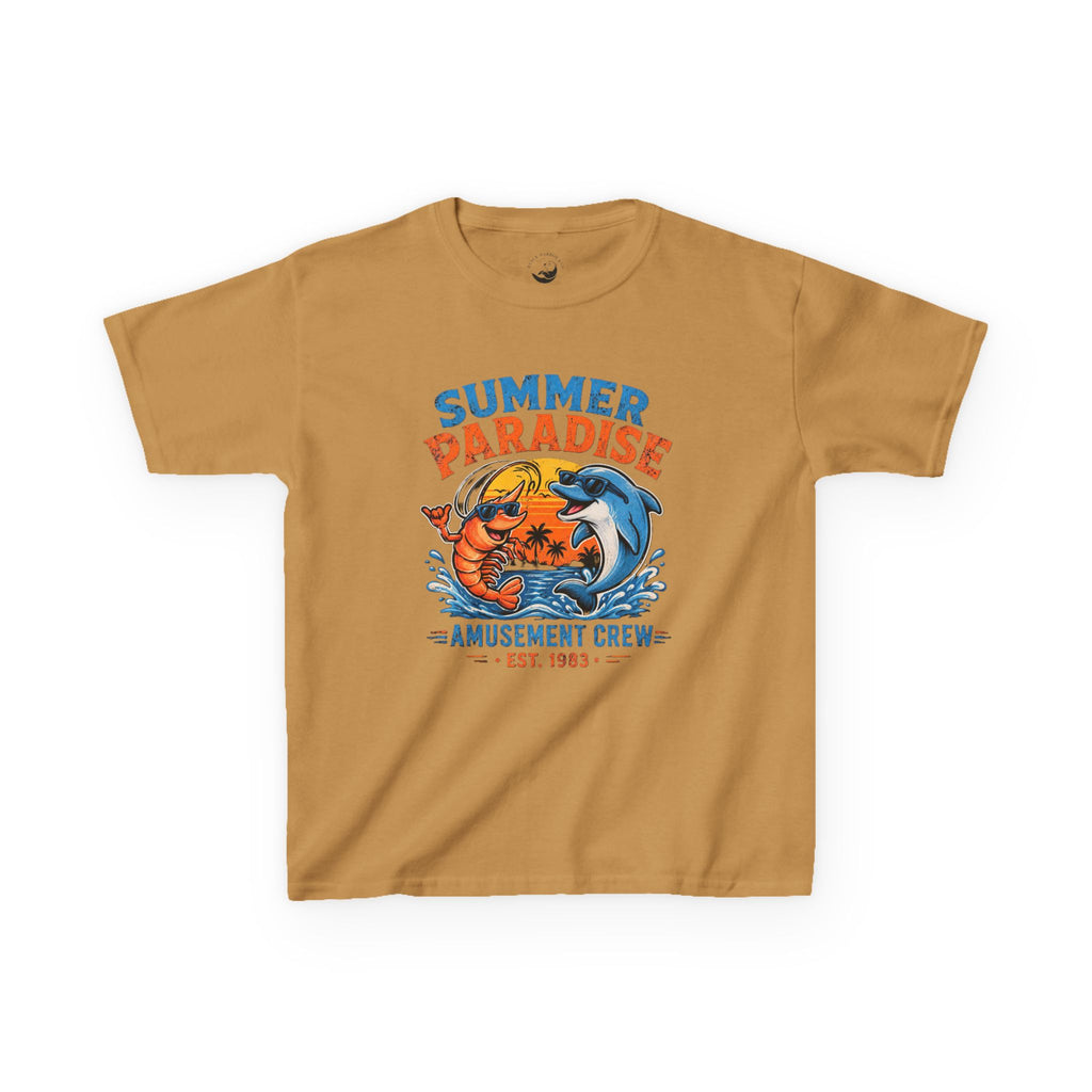 Kids T-Shirt - 'Summer Paradise' Amusement Crew Dolphin & Crab Beach Graphic
