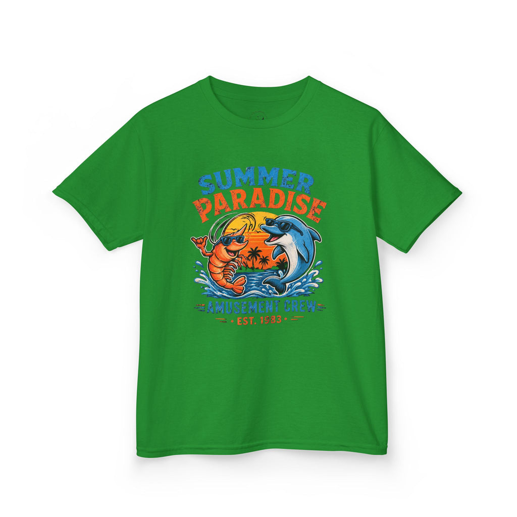 Kids T-Shirt - 'Summer Paradise' Amusement Crew Dolphin & Crab Beach Graphic