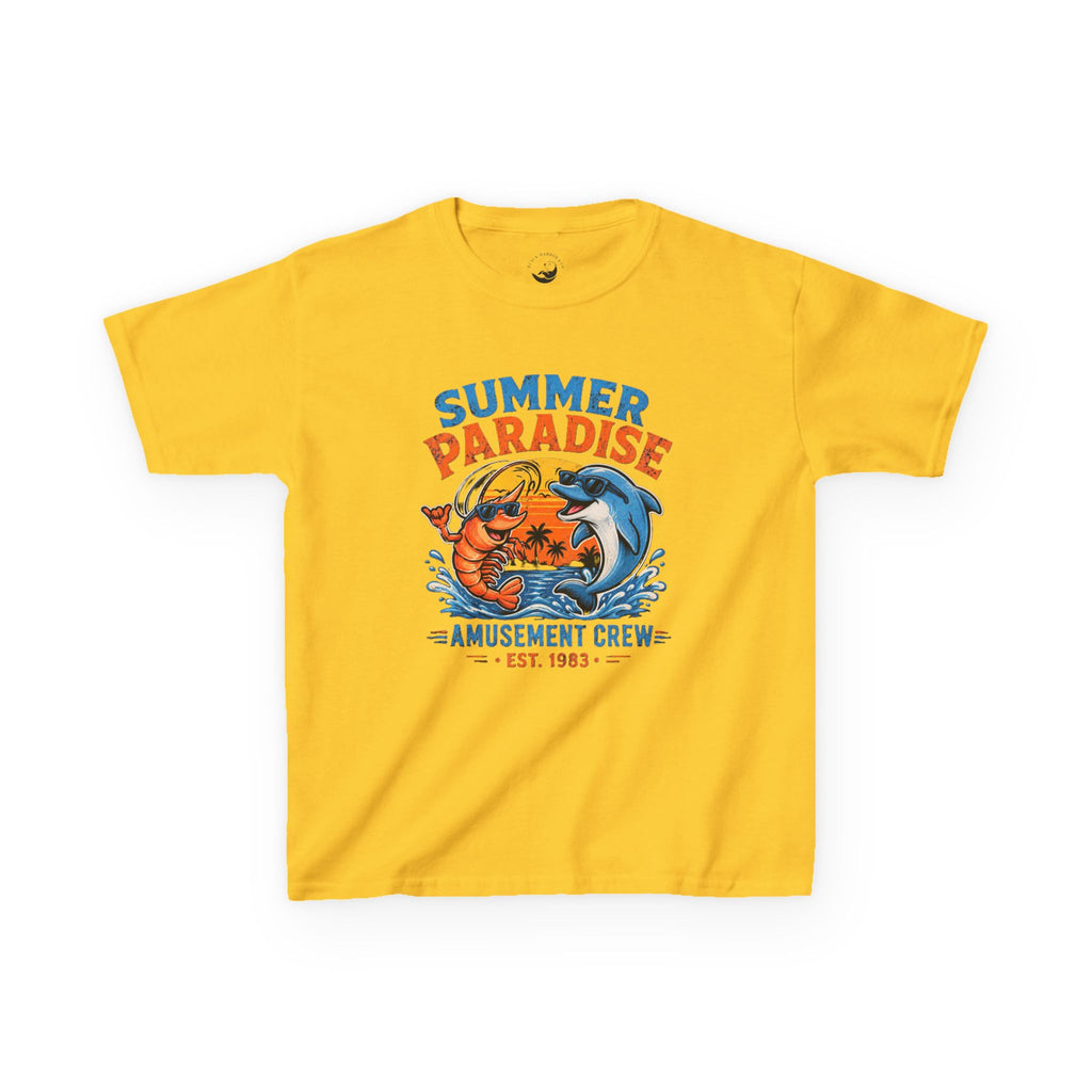 Kids T-Shirt - 'Summer Paradise' Amusement Crew Dolphin & Crab Beach Graphic