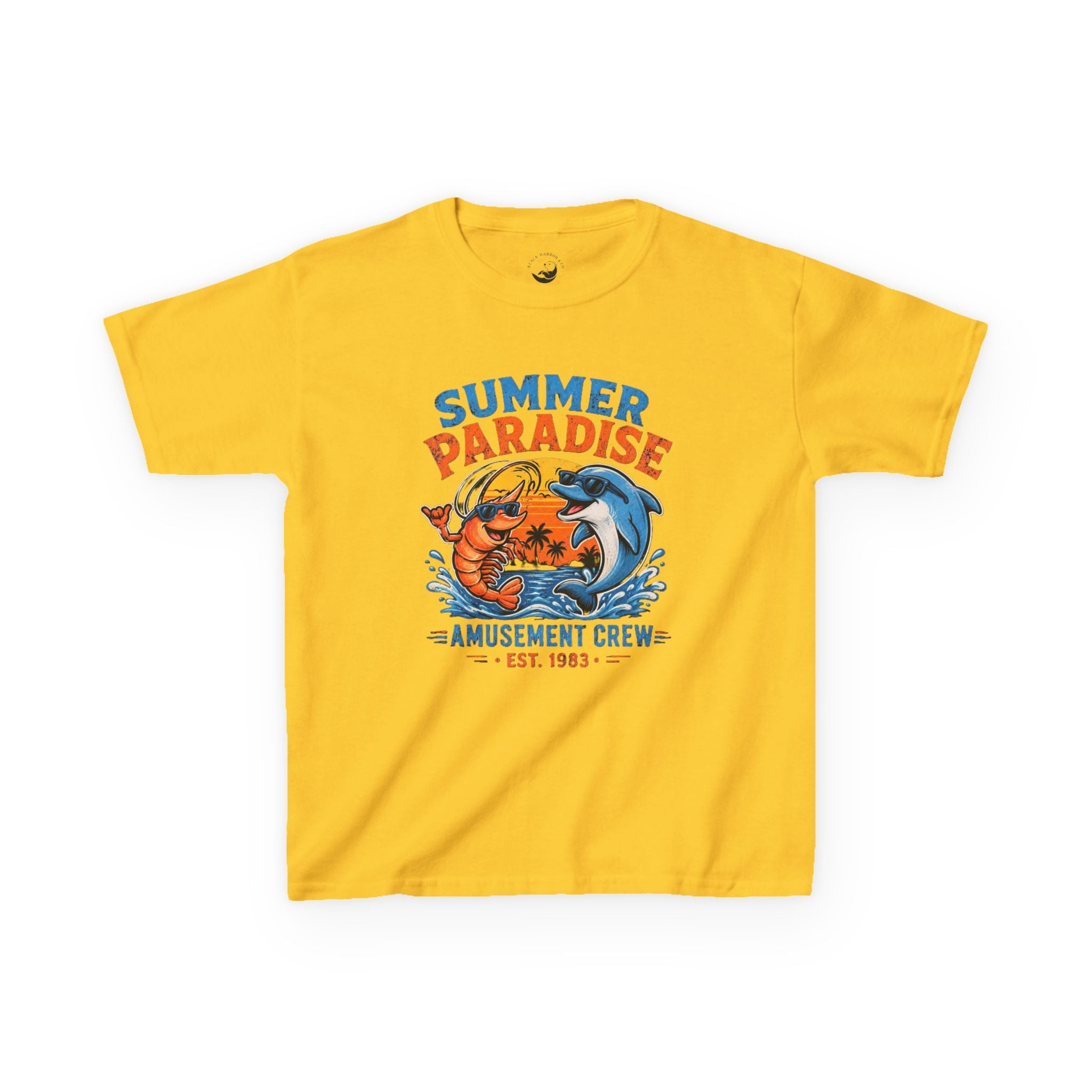 Kids T-Shirt - 'Summer Paradise' Amusement Crew Dolphin & Crab Beach Graphic
