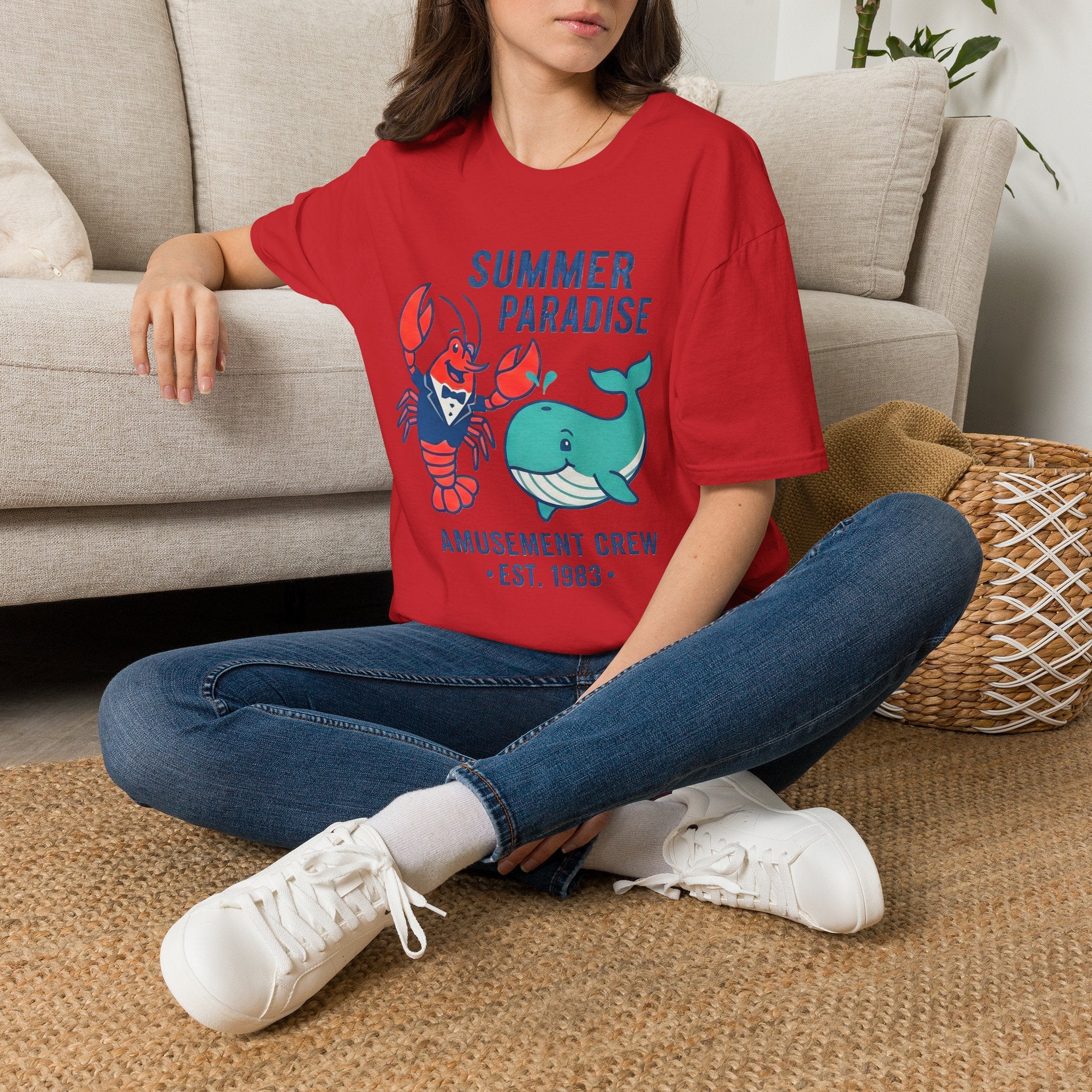 Summer Paradise Adult T-Shirt — Amusement Crew Whale & Lobster Graphic