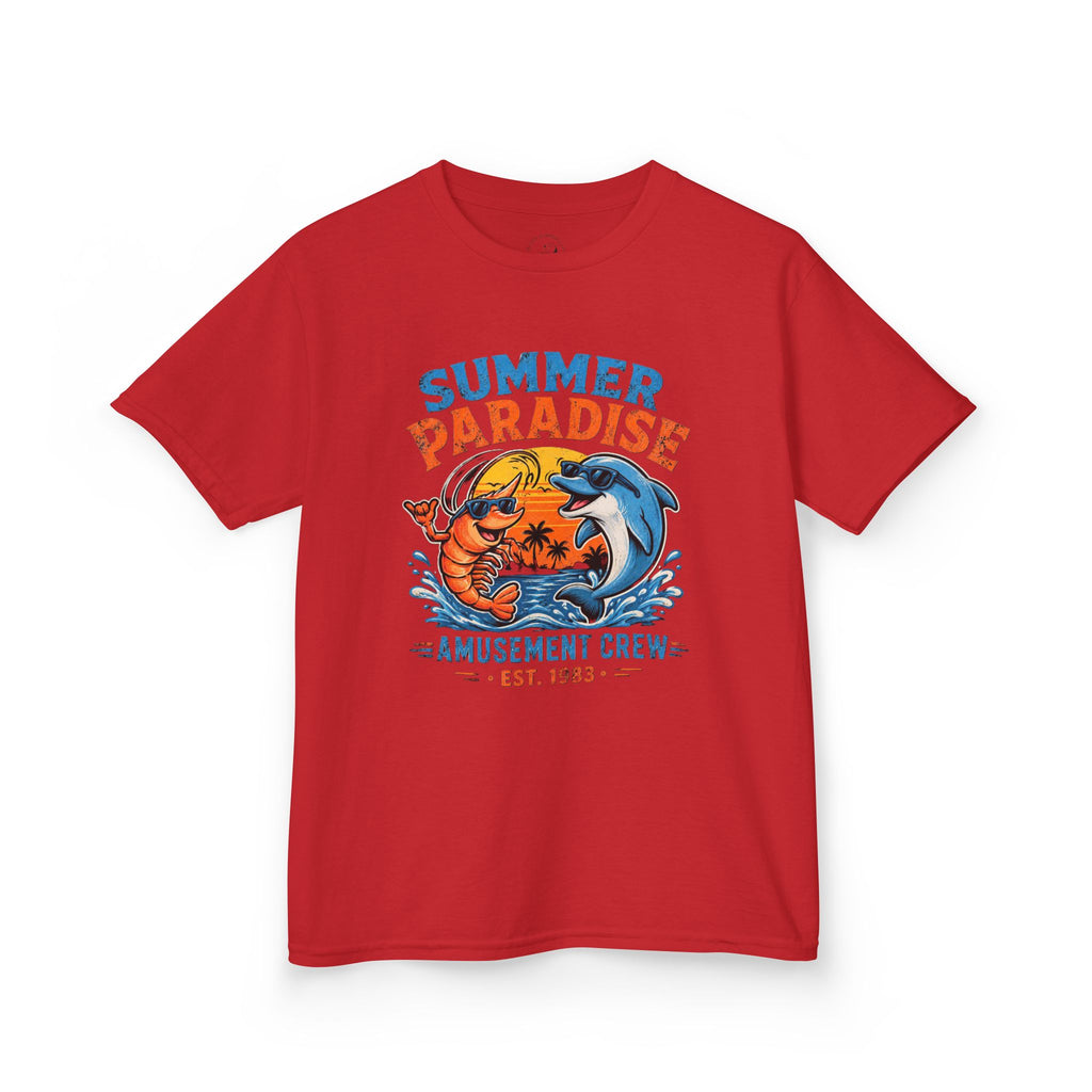 Kids T-Shirt - 'Summer Paradise' Amusement Crew Dolphin & Crab Beach Graphic