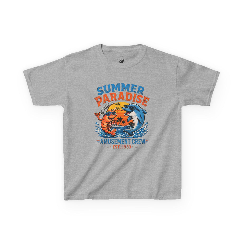 Kids T-Shirt - 'Summer Paradise' Amusement Crew Dolphin & Crab Beach Graphic