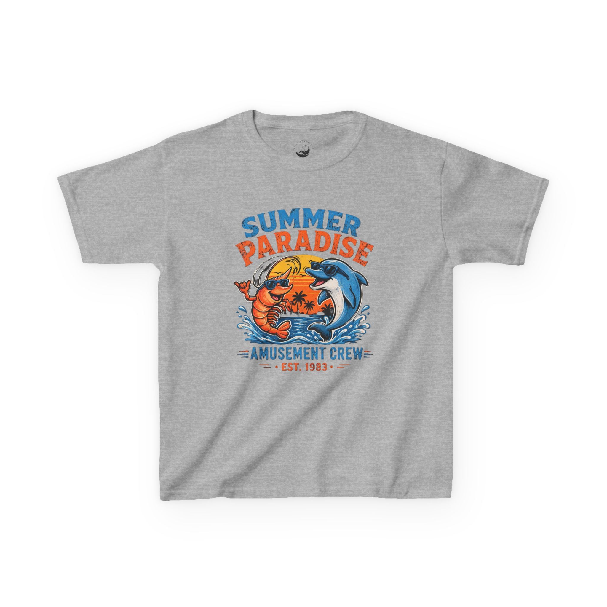 Kids T-Shirt - 'Summer Paradise' Amusement Crew Dolphin & Crab Beach Graphic