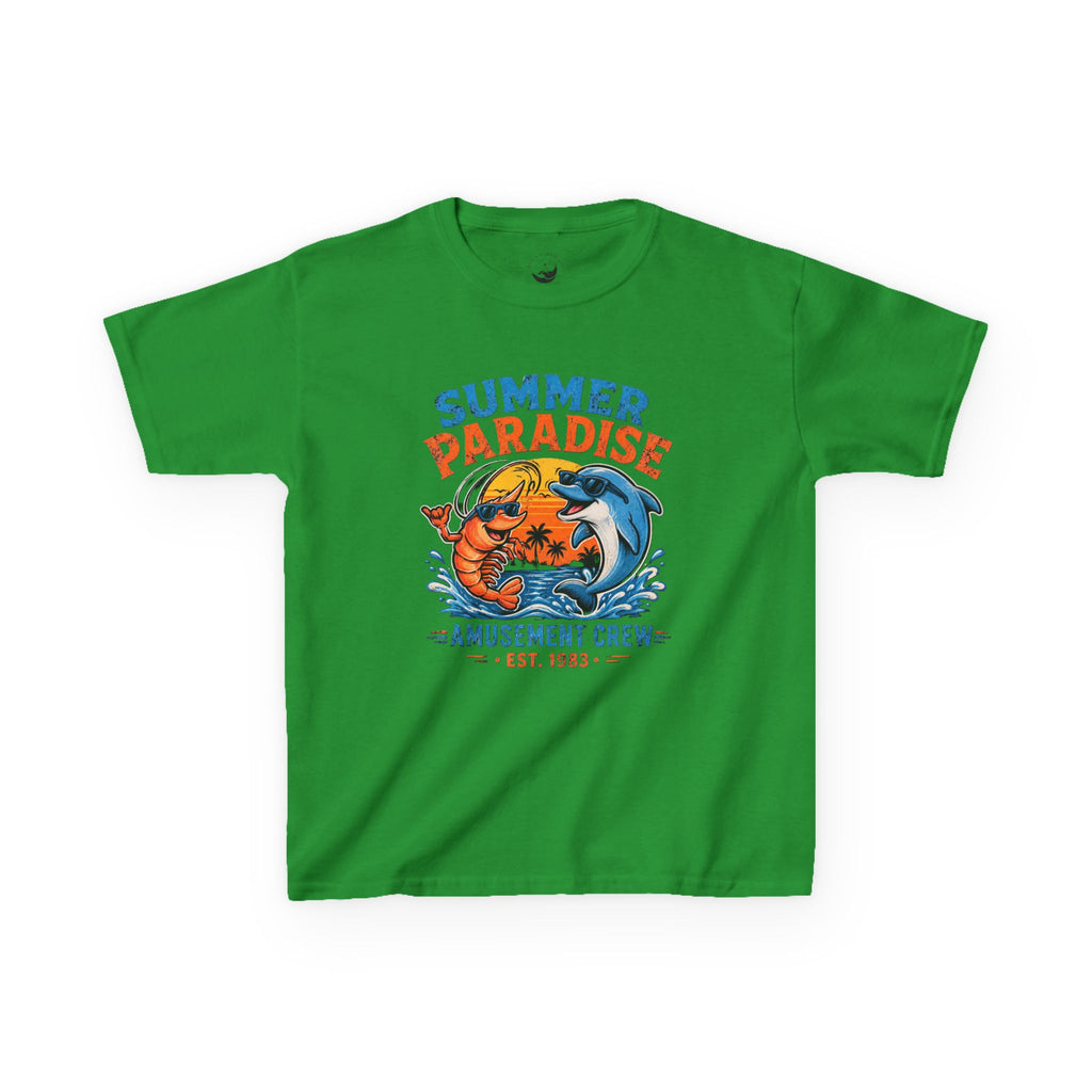 Kids T-Shirt - 'Summer Paradise' Amusement Crew Dolphin & Crab Beach Graphic